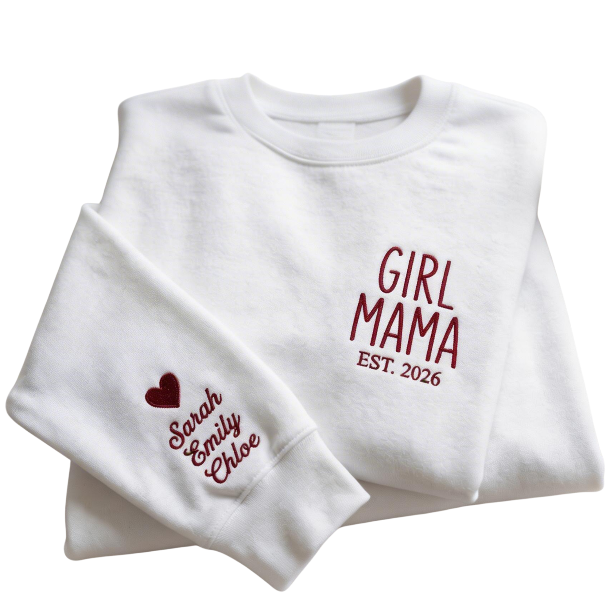 Personalized Girl Mama Block Letter Embroidered Sweatshirt with Daughters Names | Girl Mom Gift