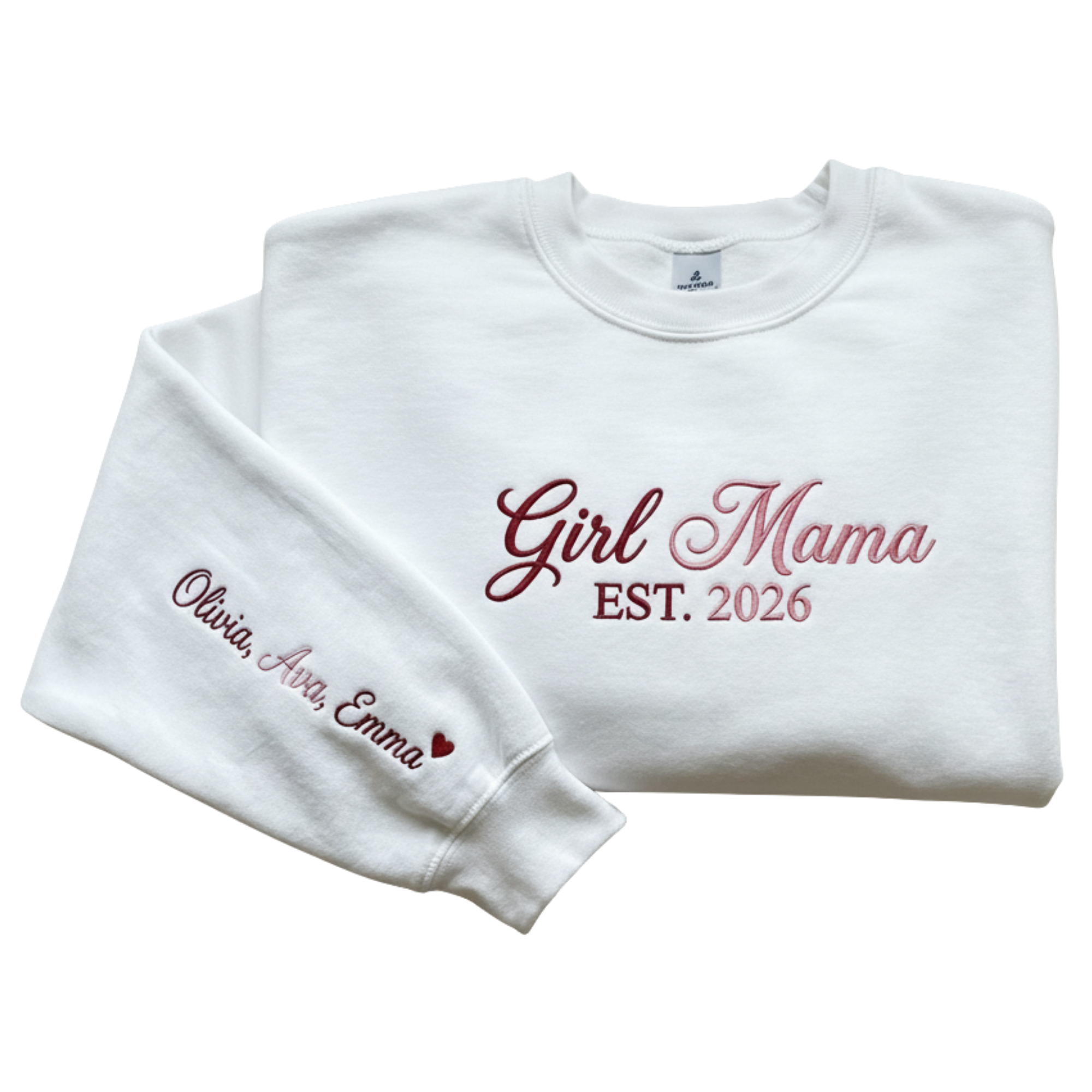 Custom Girl Mama Cursive Embroidered Sweatshirt with Daughters Names | Girl Mom Mother's Day Gift