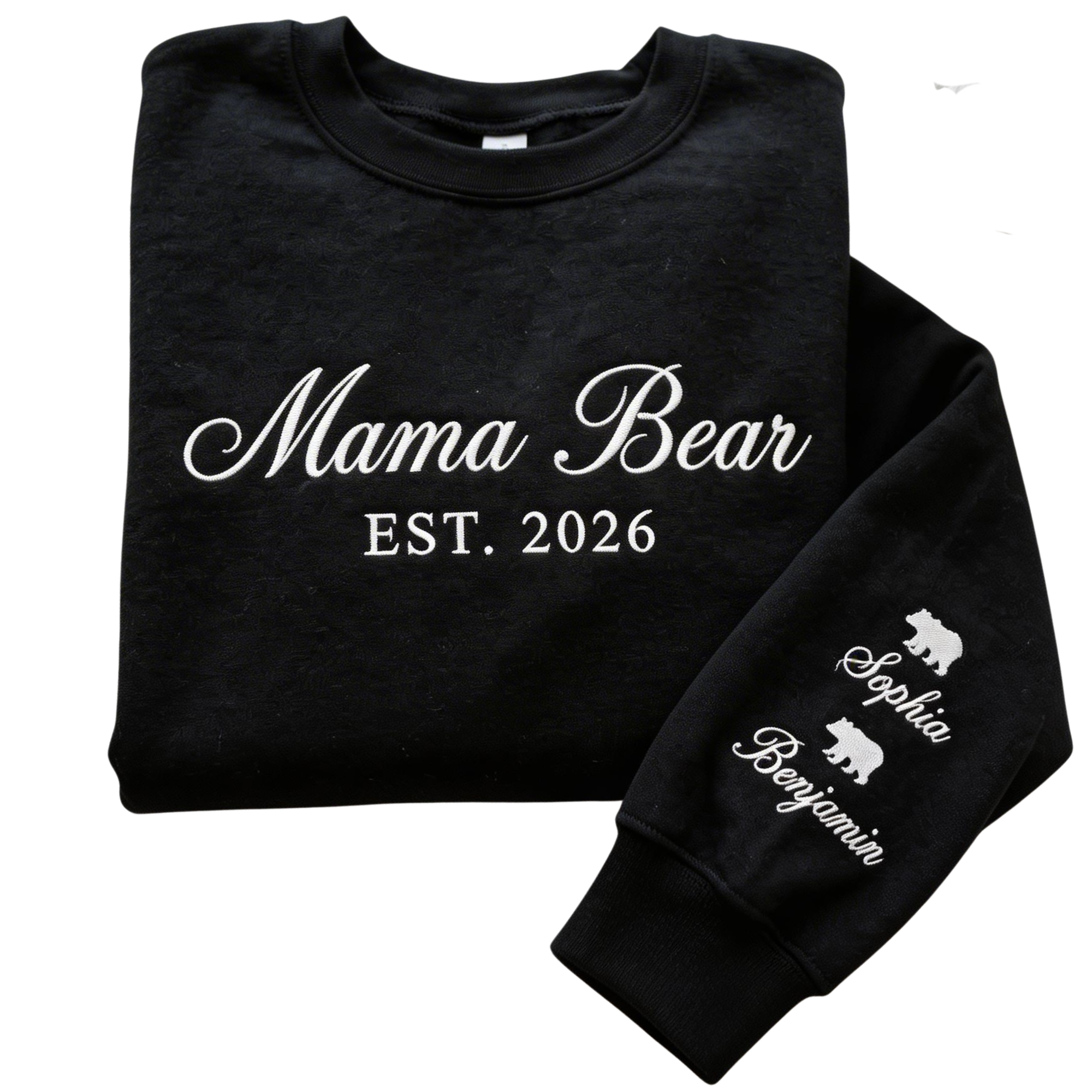 Personalized Mama Bear Est. Year Cursive Embroidered Sweatshirt with Cubs Names | Mom Gift