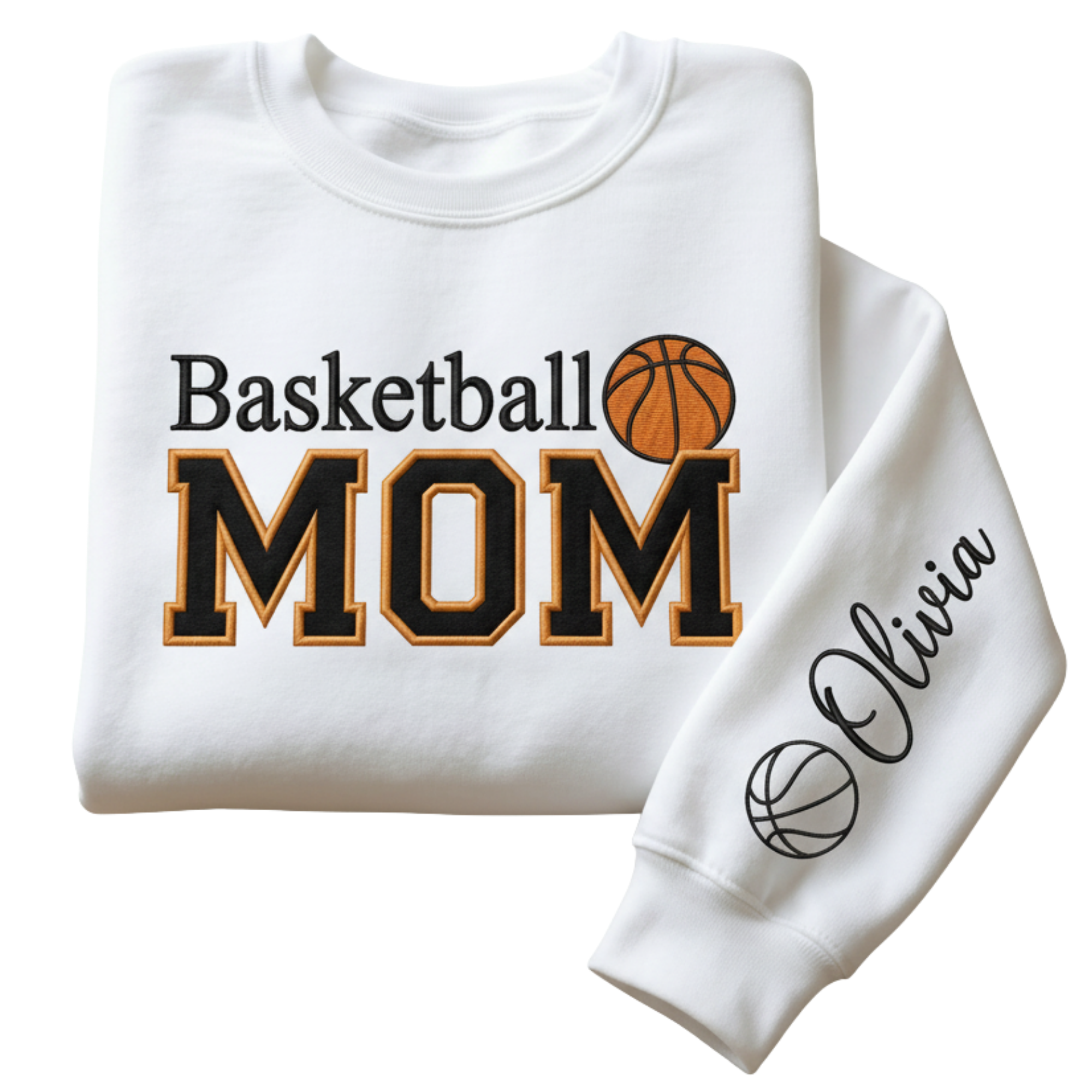 Personalized Basketball Mom Embroidered Sweatshirt with Kid's Name on Sleeve | Sports Mom Gift