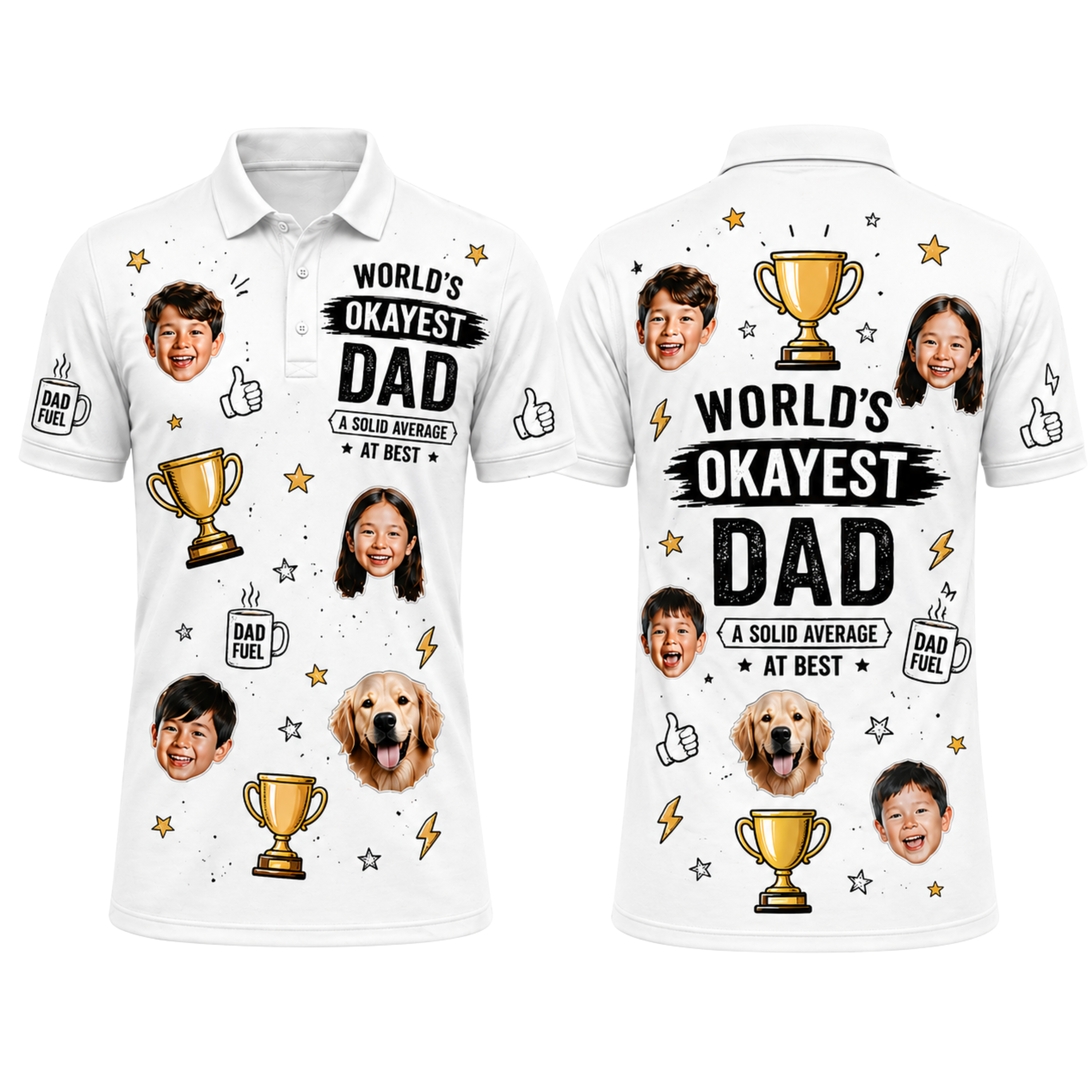 Custom Face 3D Polo Shirt World's Okayest Dad – Personalized Photo Funny Trophy Polo, Father's Day Gift