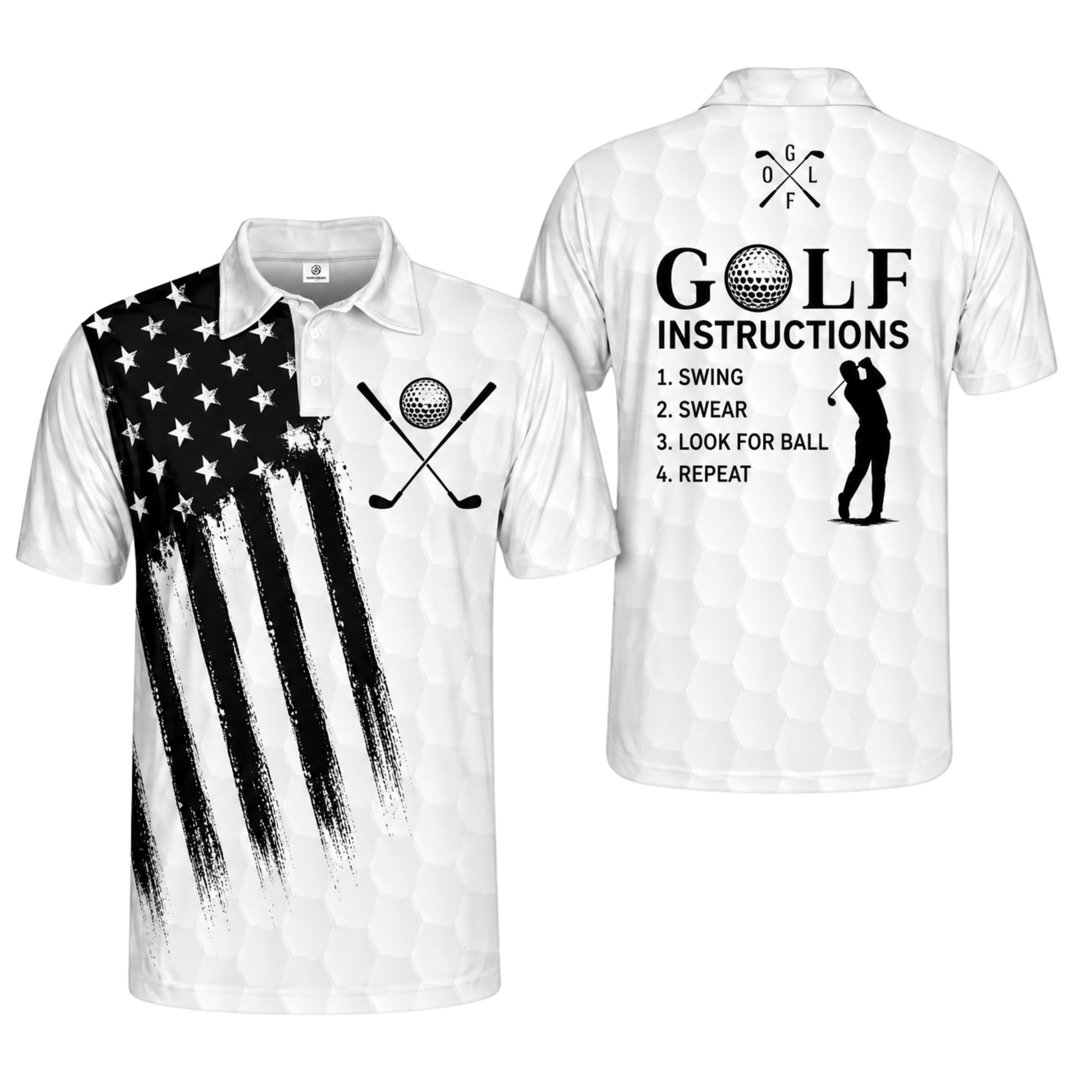 Custom 3D Polo Shirt Golf Instructions American Flag – Personalized Funny Patriotic White Polo, Father's Day Gift