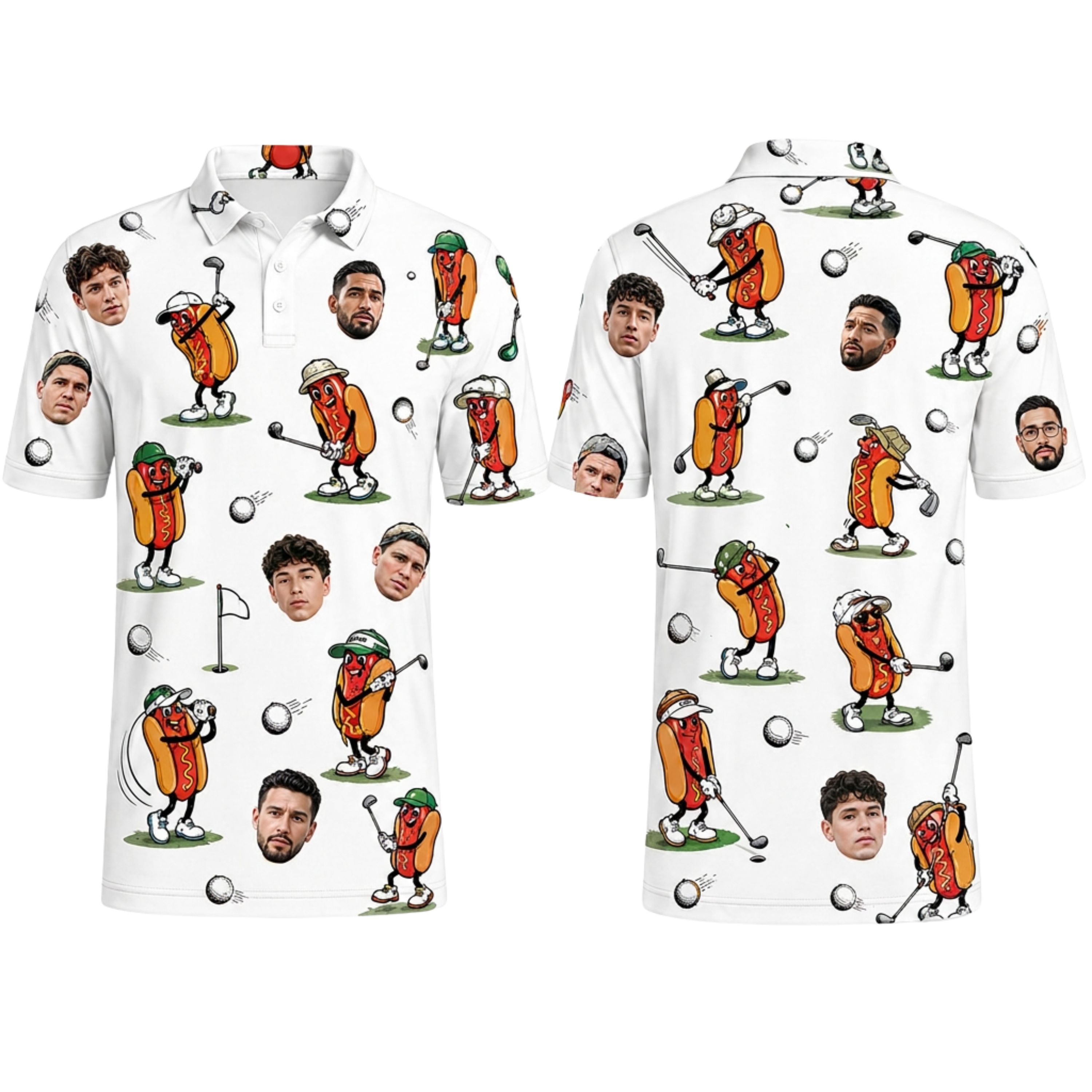 Custom Face 3D Polo Shirt – Personalized Photo Golfing Hot Dog Funny Polo, Hilarious Gift for Golfer