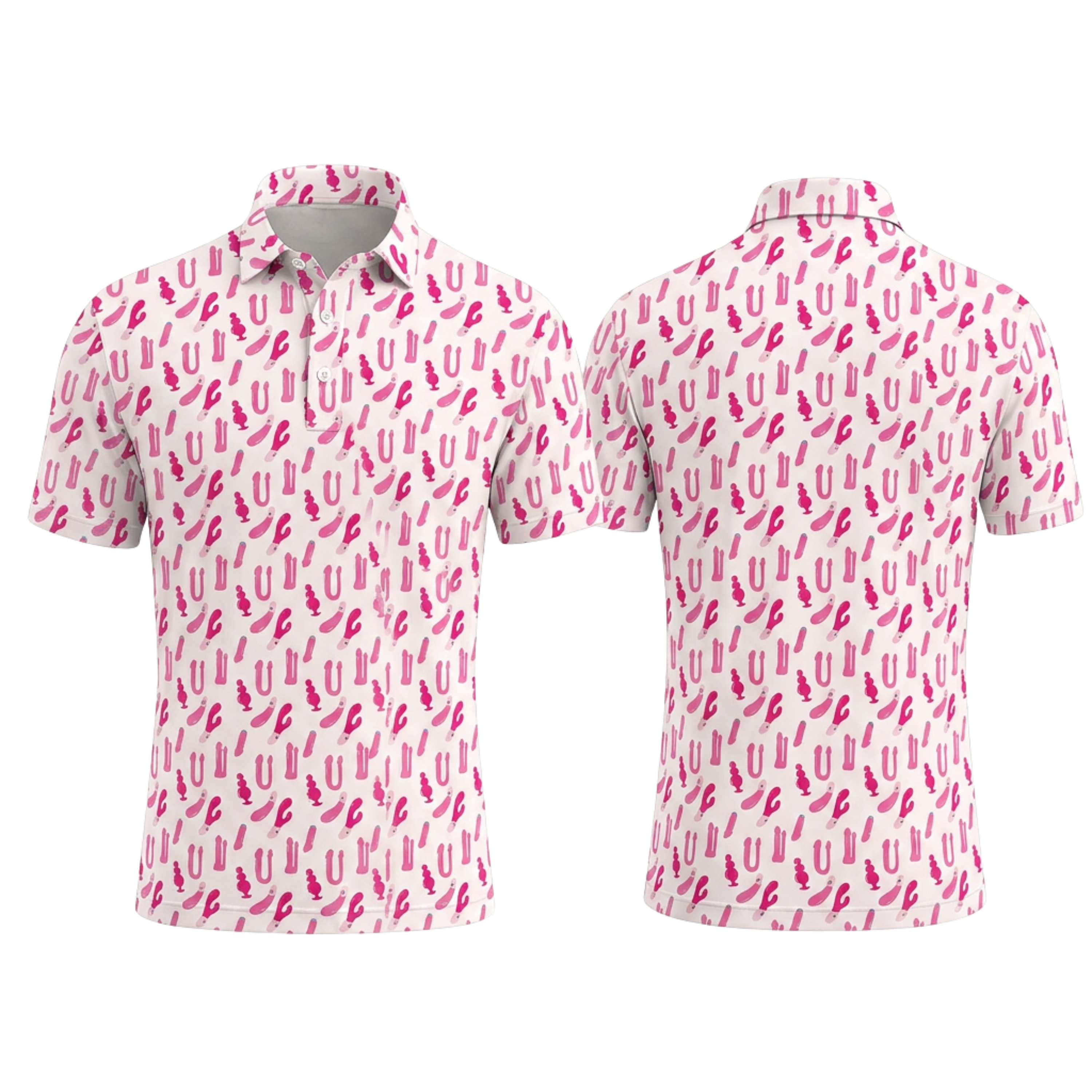 Custom 3D Polo Shirt – Personalized Funny Pink Novelty Repeat Pattern Polo, Cheeky Gift for Him