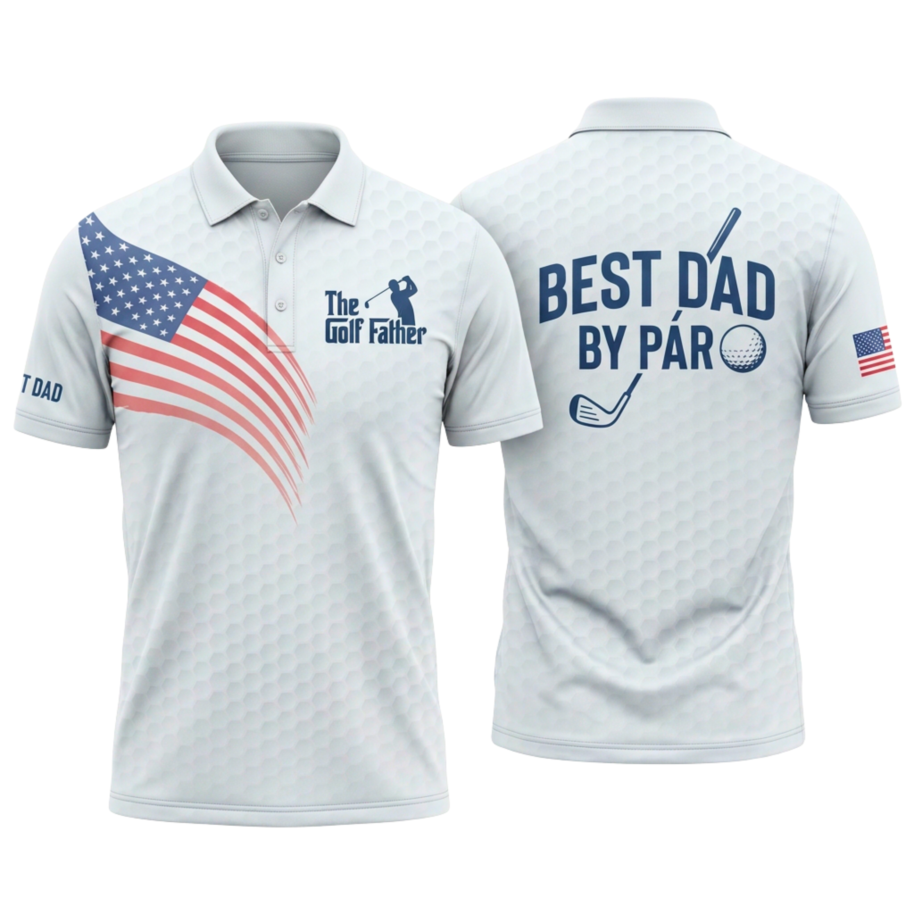 Custom 3D Polo Shirt The Golf Father – Personalized Best Dad By Par American Flag Golf Polo Father's Day Gift