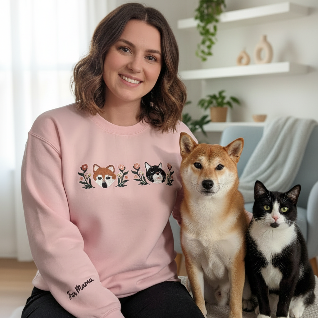 Custom Embroidered Pet Hoodie – Personalized Dog or Cat Faces & Names