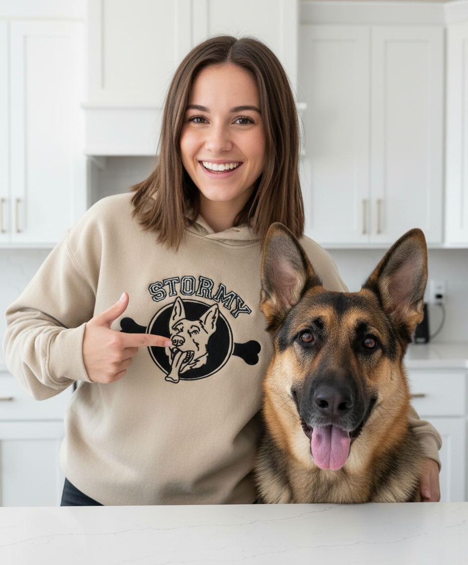 Custom Embroidered Pet Sweatshirt Hoodie Quarter Zip – Embroidered Dog Portrait Crewneck for Dog Lovers