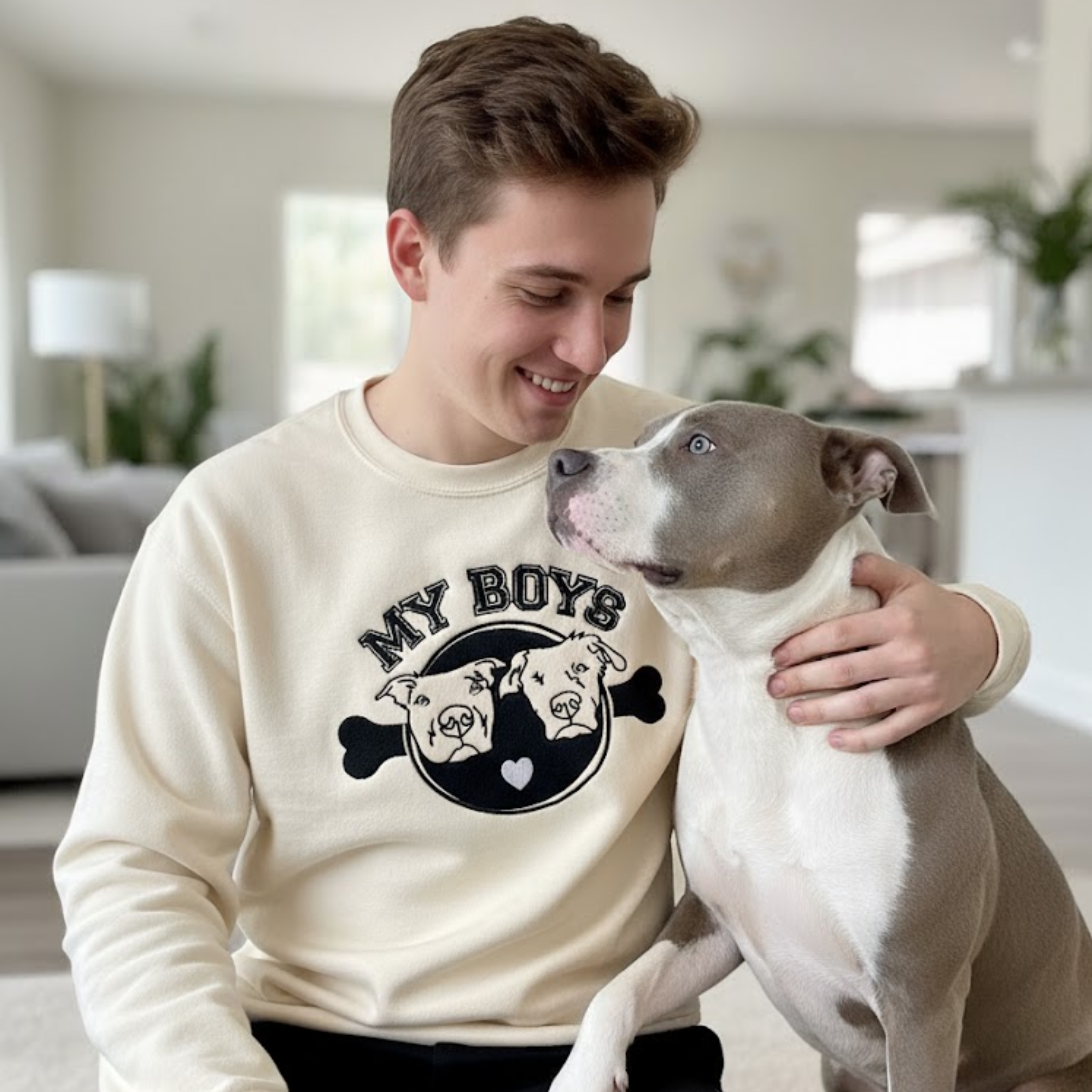 Custom Embroidered Pet Sweatshirt Hoodie Quarter Zip – Embroidered Dog Portrait Crewneck for Dog Lovers