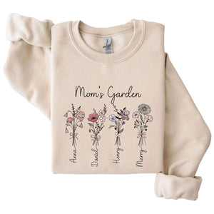 Custom Mom Birth Flower Kids Names Sweatshirt Hoodie - view 3, custom embroidered by Intriklo