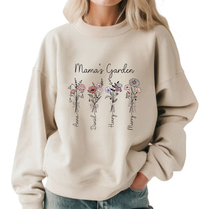 Personalized Birth Flower Kids Names Sweatshirt | Custom Mom’s Garden Floral Hoodie | Mother’s Day Gift for Mom, Grandma - view 5, custom embroidered by Intriklo
