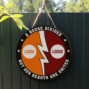 Personalized House Divided Sports Sign | Custom Team Logo Door & Wall Decor - view 3, custom embroidered by Intriklo