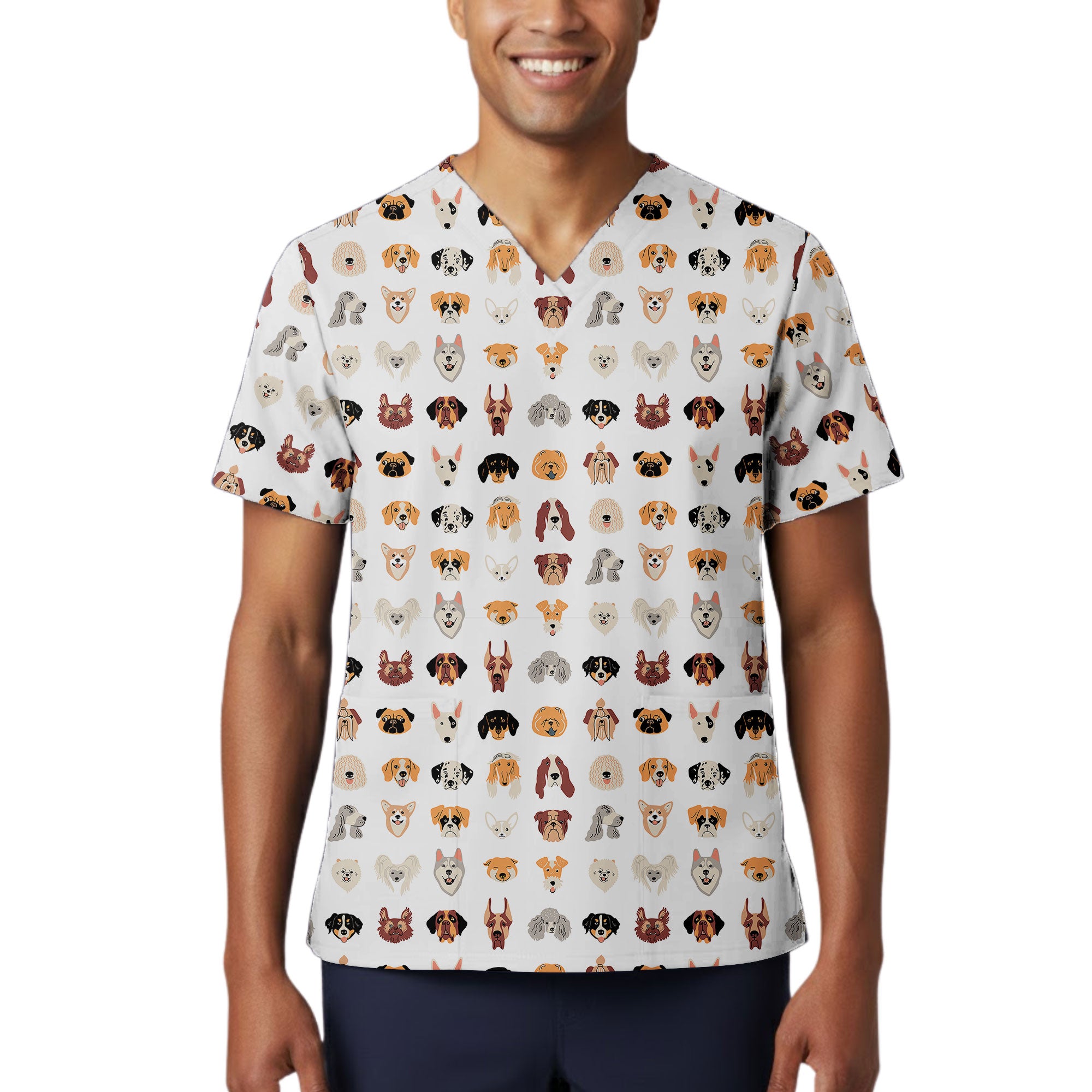 Adorable Dog Lover Printed Scrub Top for Animal Care