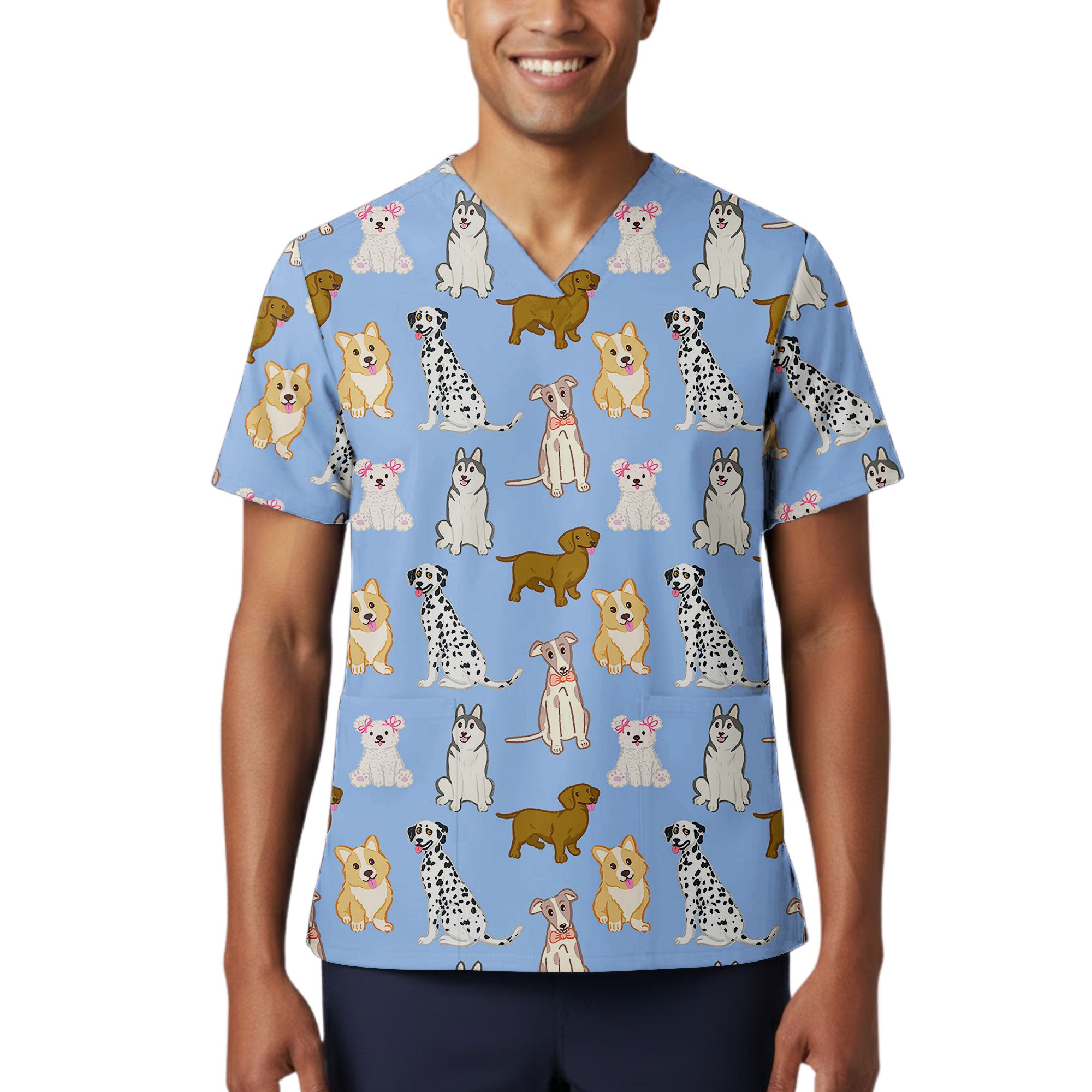 Cute Dog Lover Printed Scrub Top for Veterinary Staff