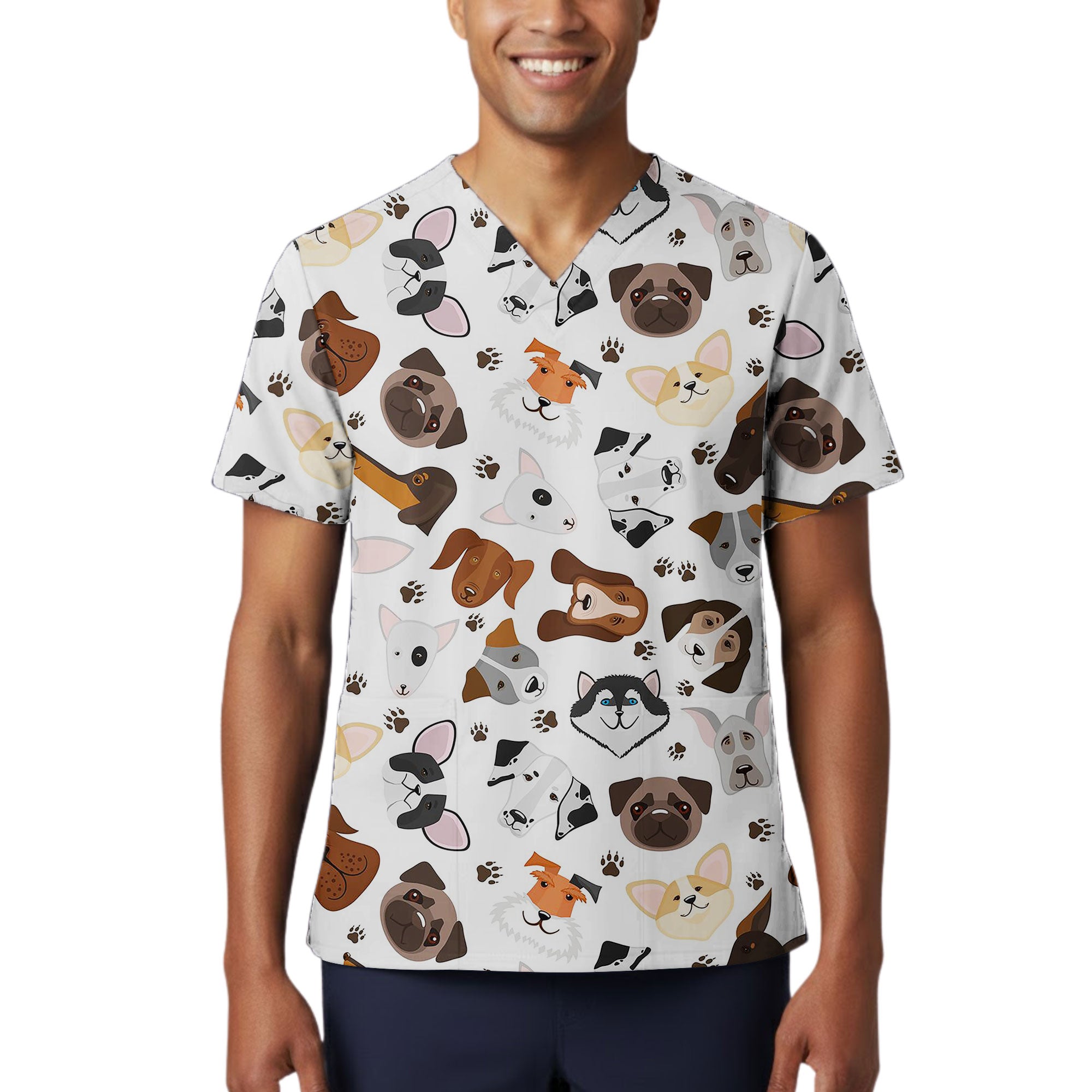 Mixed Dog Breed Printed Scrub Top for Vet Lovers