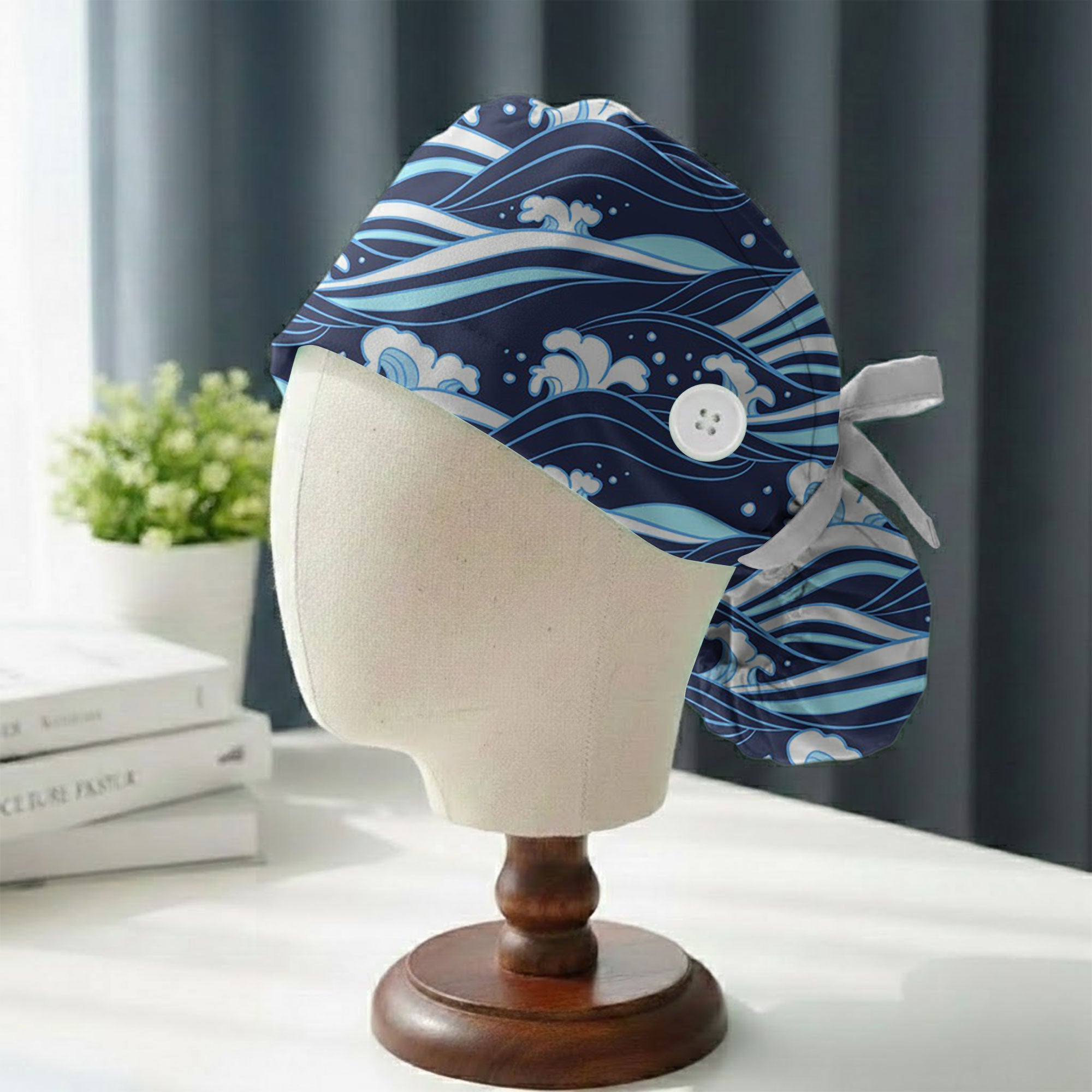 Japanese Ocean Wave Printed Scrub Cap for Nurses