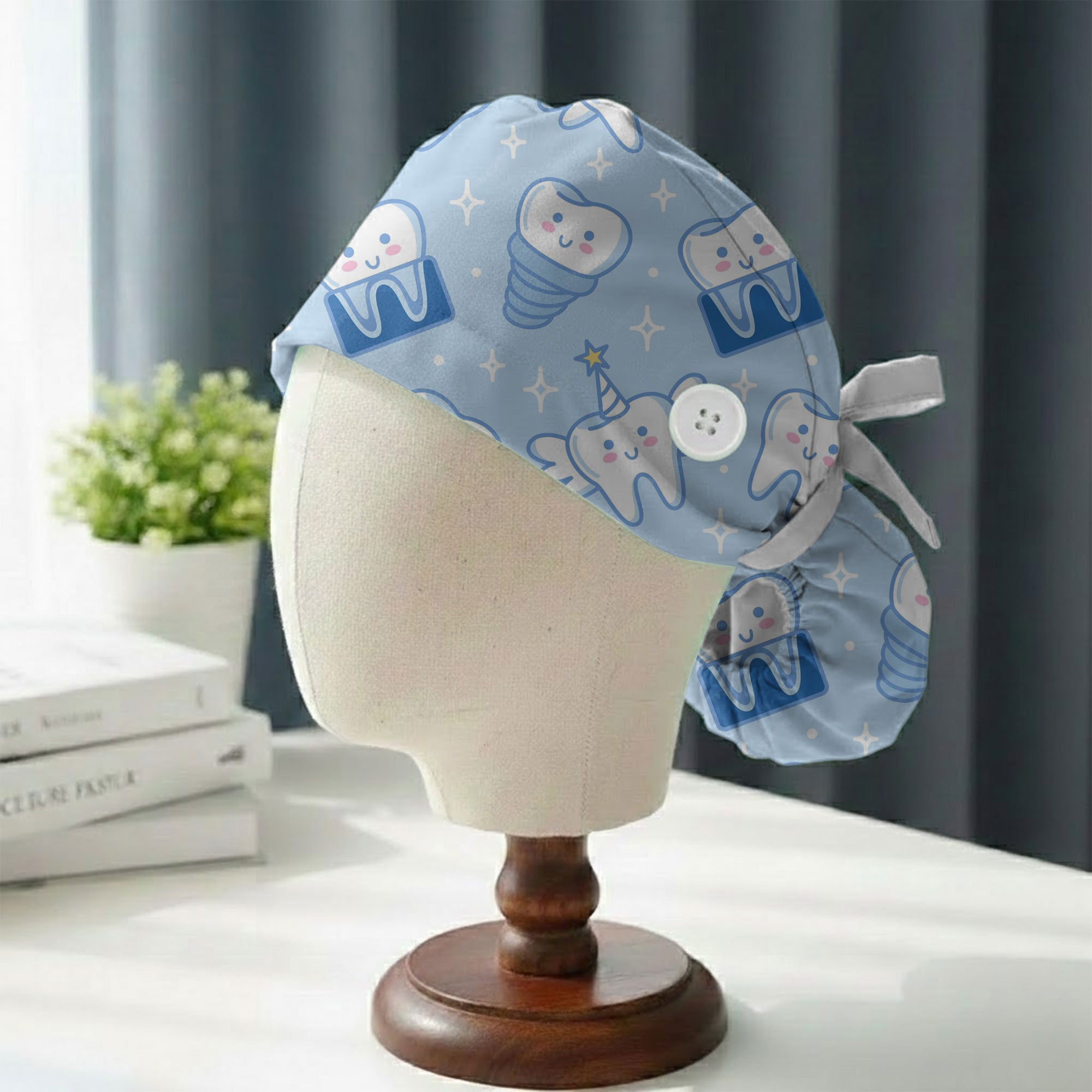 Blue Kawaii Tooth Magic Printed Scrub Cap for Dental Staff