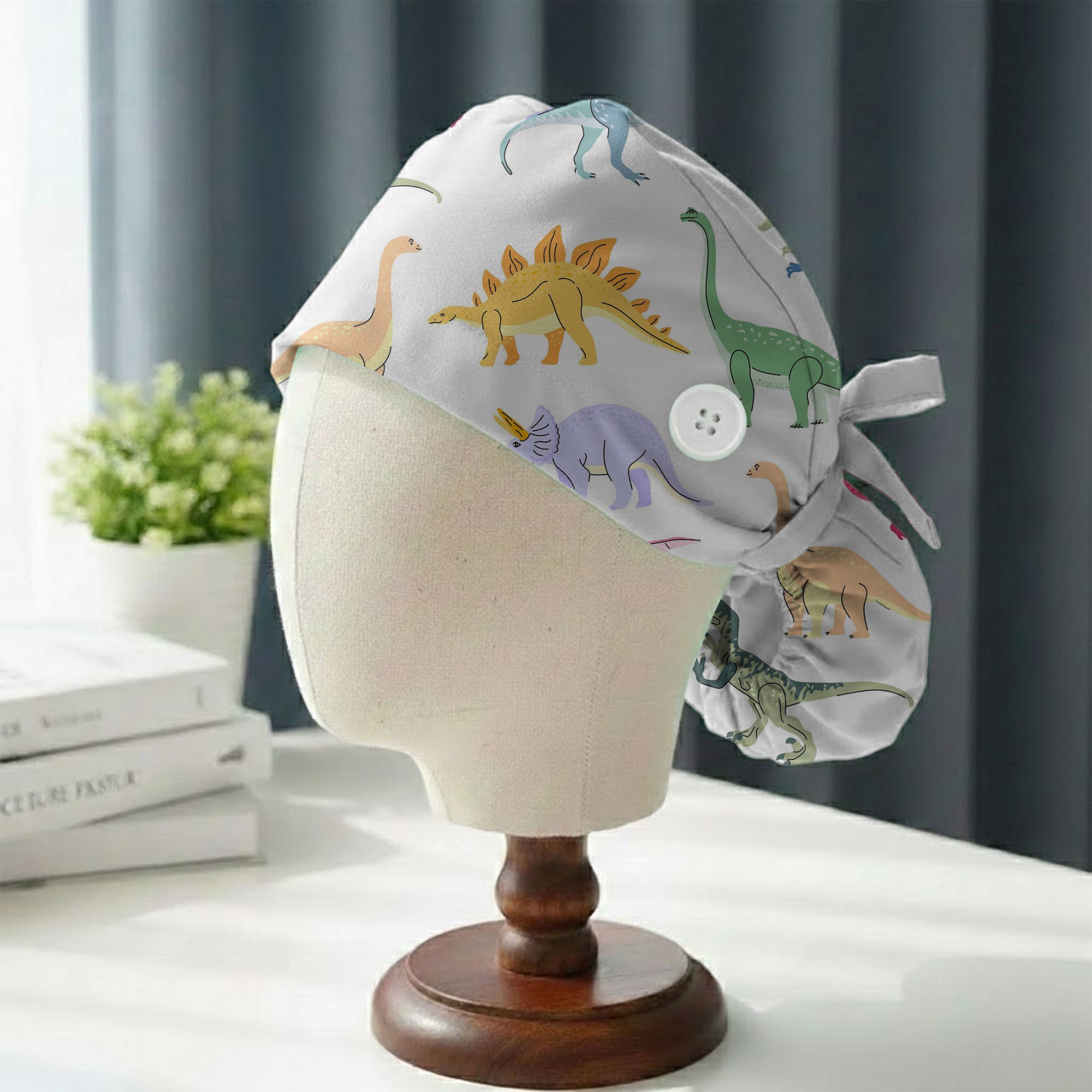 Pastel Dinosaur Friends Printed Scrub Cap for Pediatric Staff