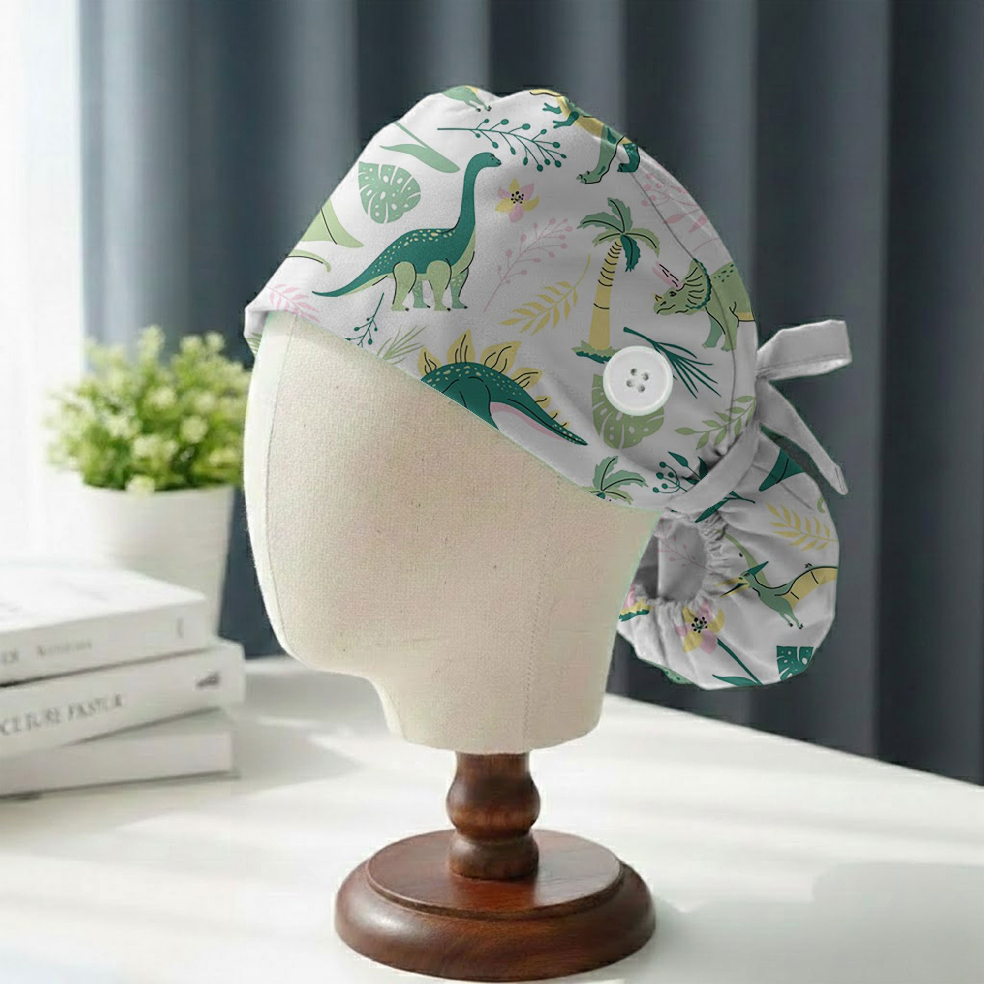 Tropical Jungle Dinosaur Printed Scrub Cap