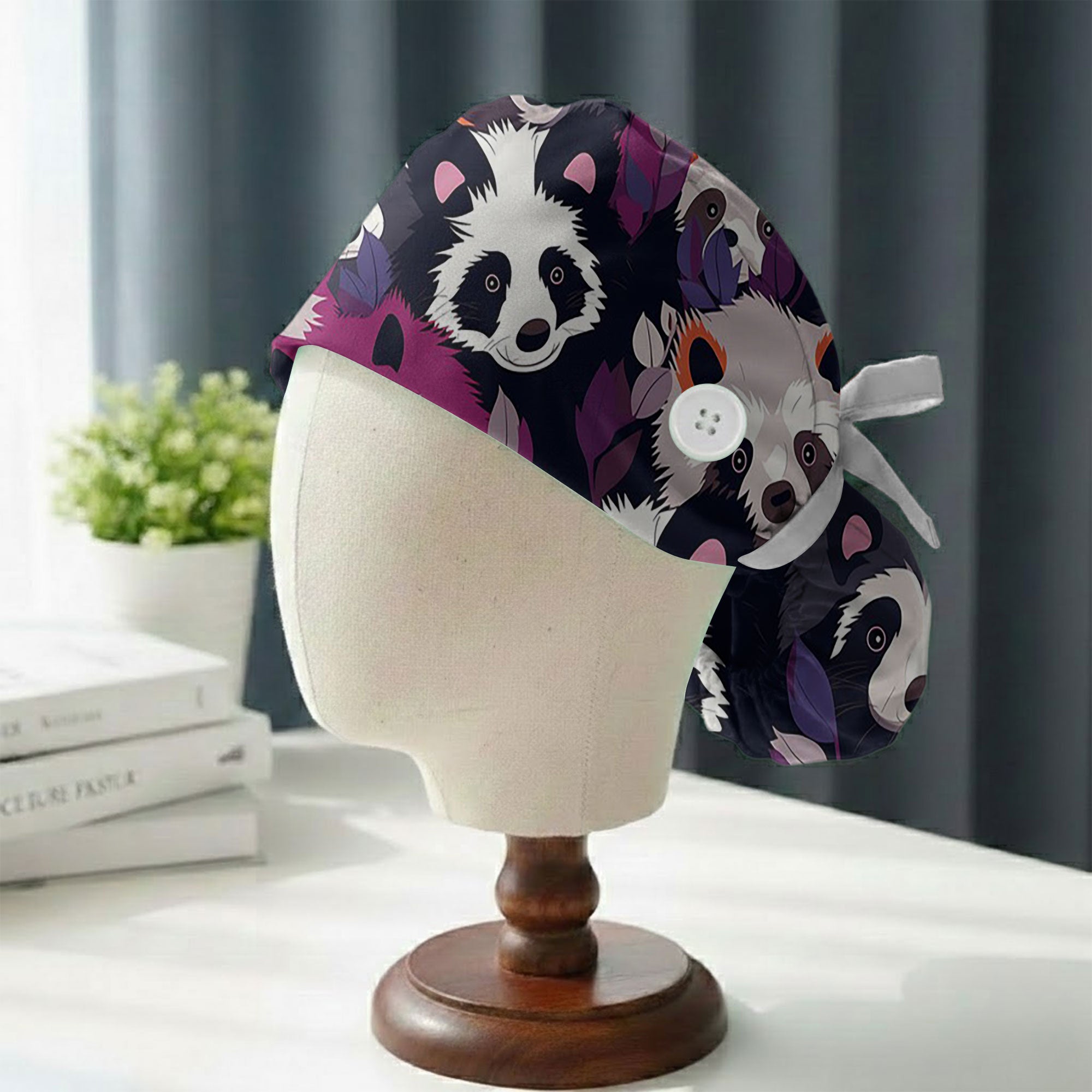 Panda and Red Panda Floral Printed Scrub Cap for Nurses