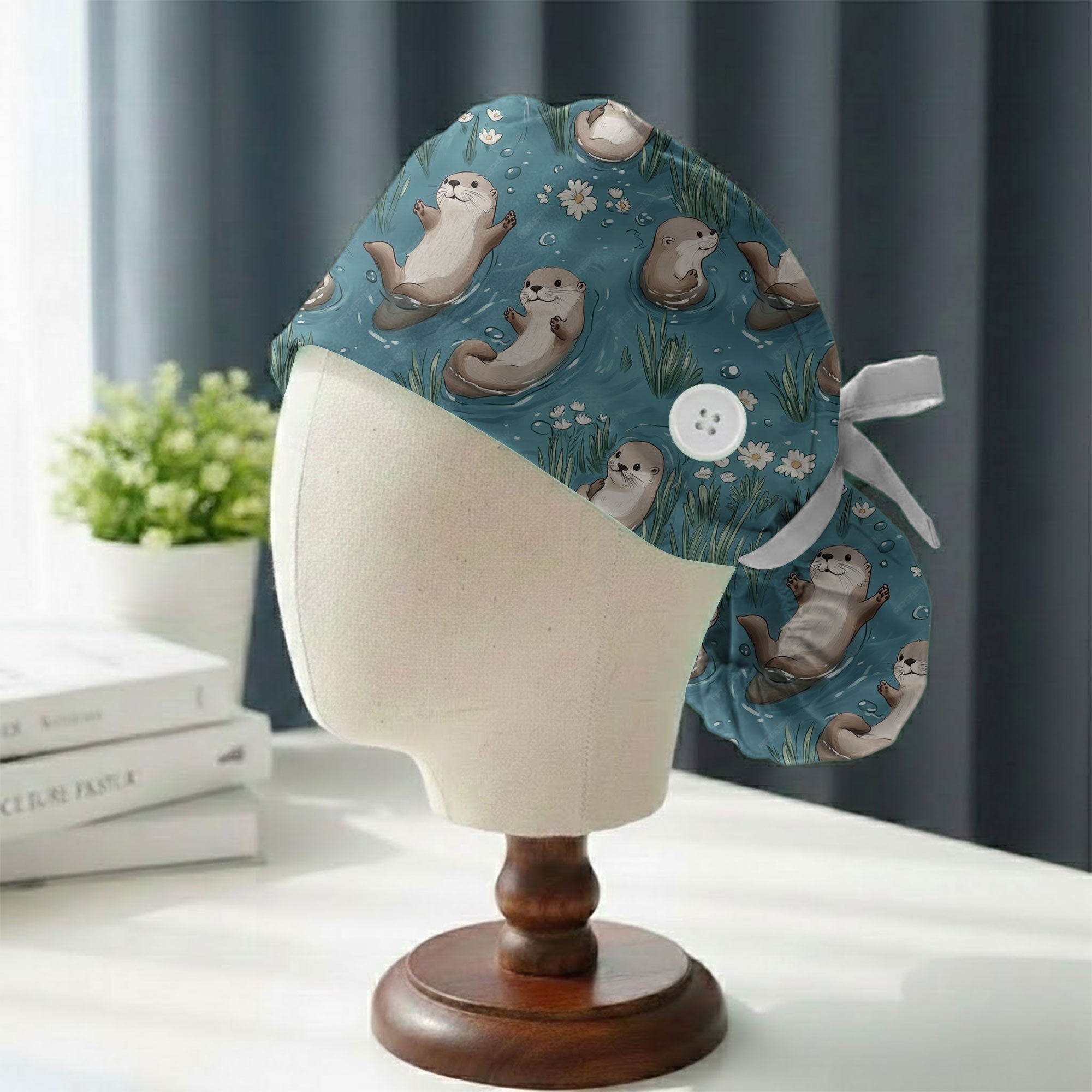 Cute Sea Otter Printed Scrub Cap for Marine Lovers