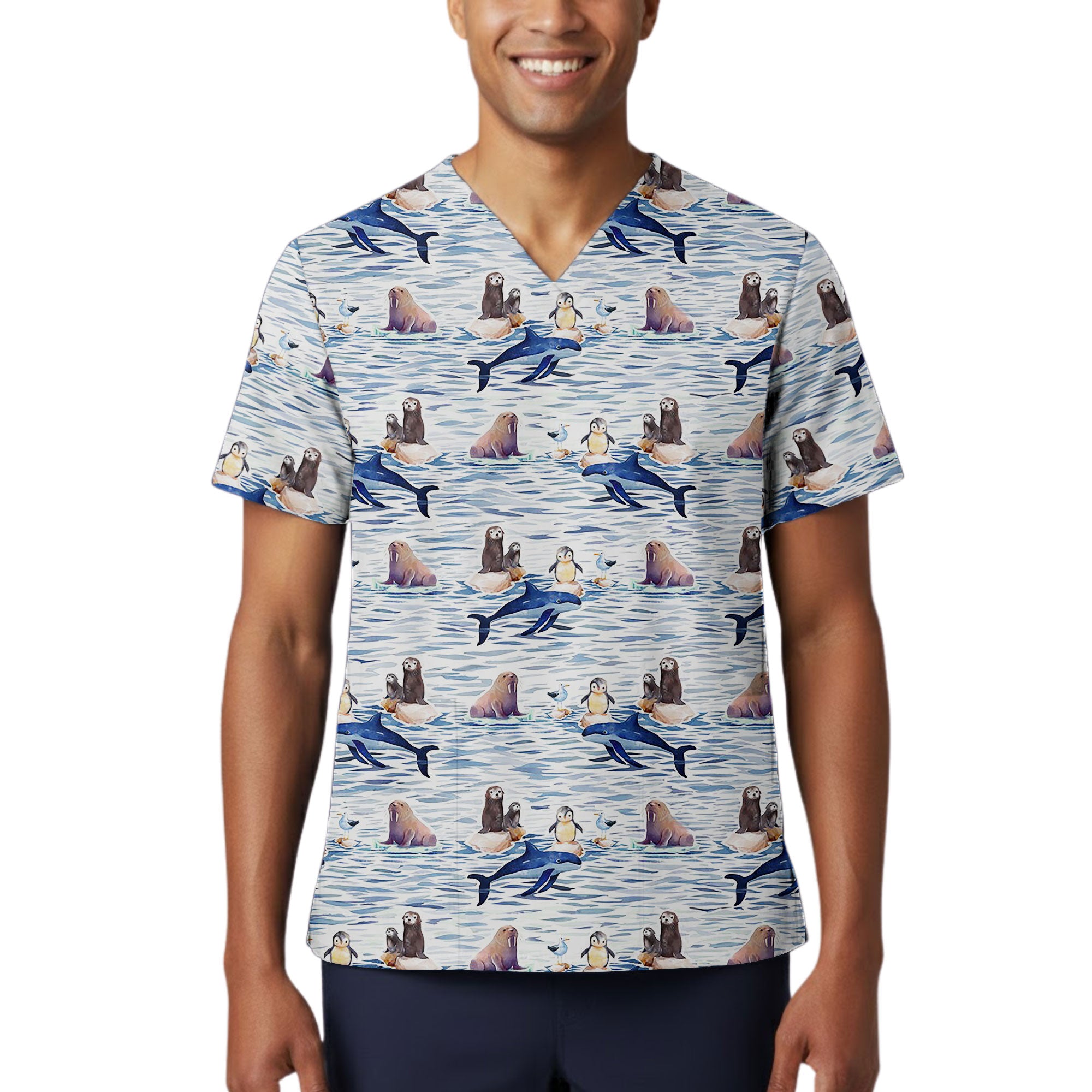 Arctic Ocean Animal Printed Scrub Top for Nurses
