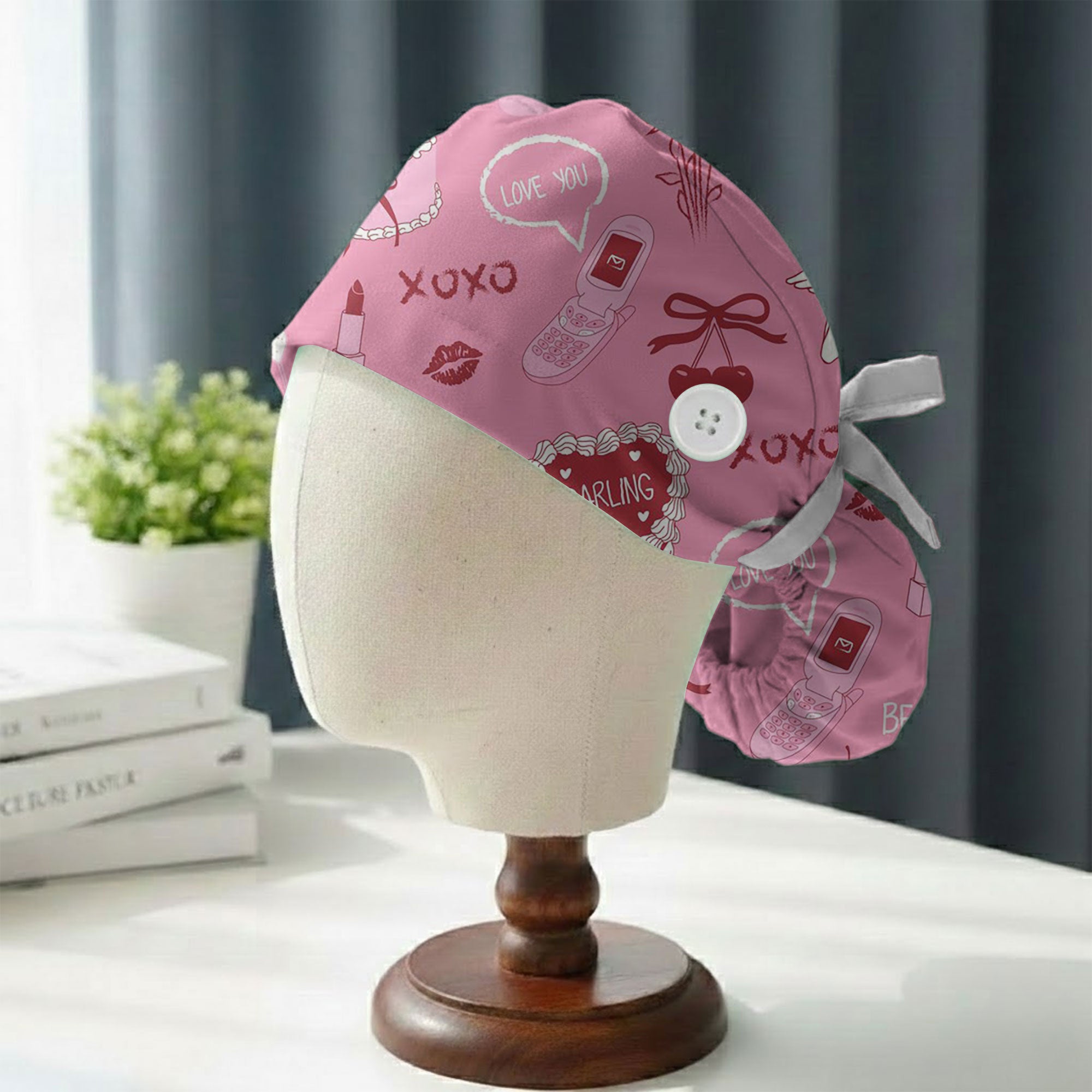 Pink Y2K XOXO Love Letter Printed Scrub Cap