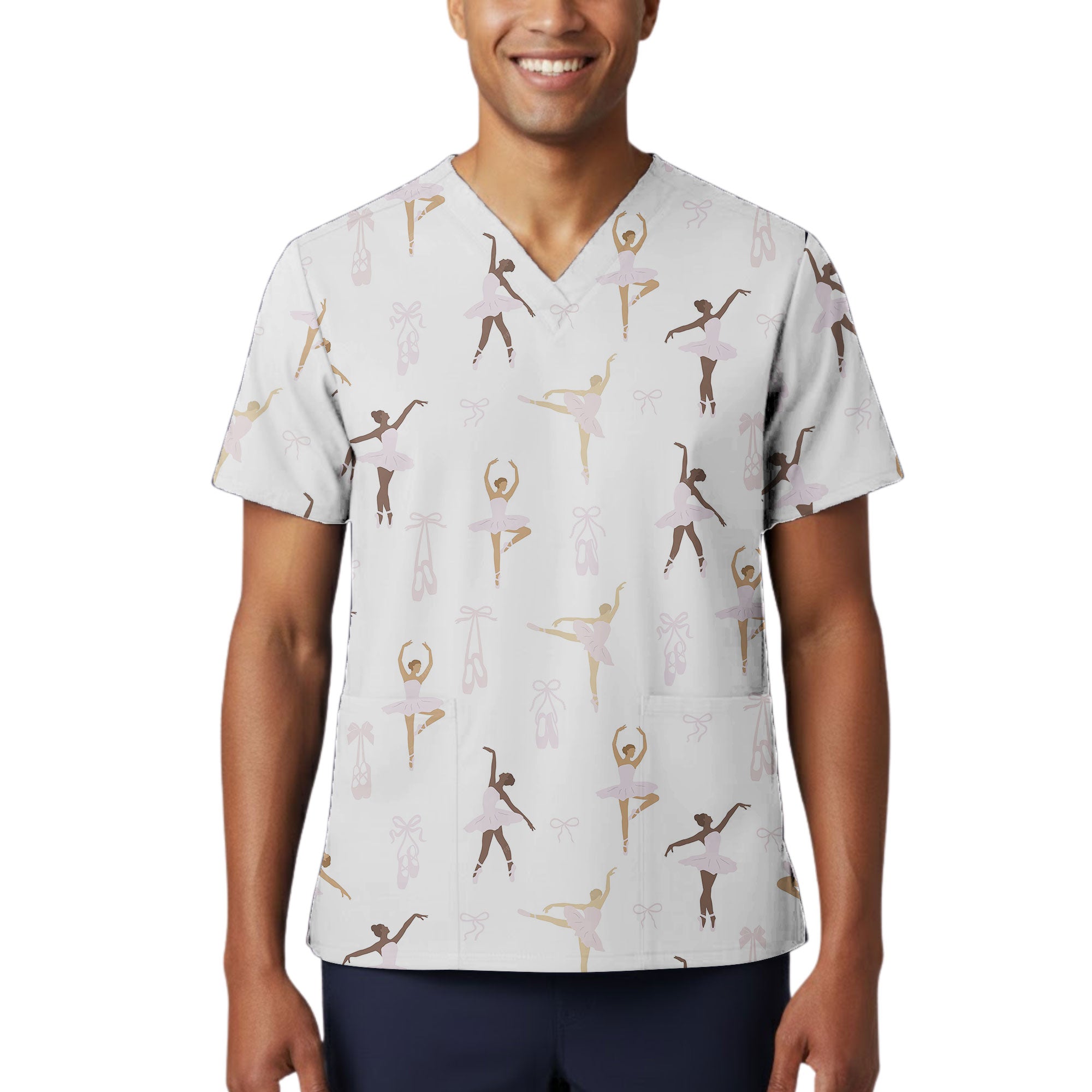 Ballerina Dance Printed Scrub Top for Pediatric Nurses