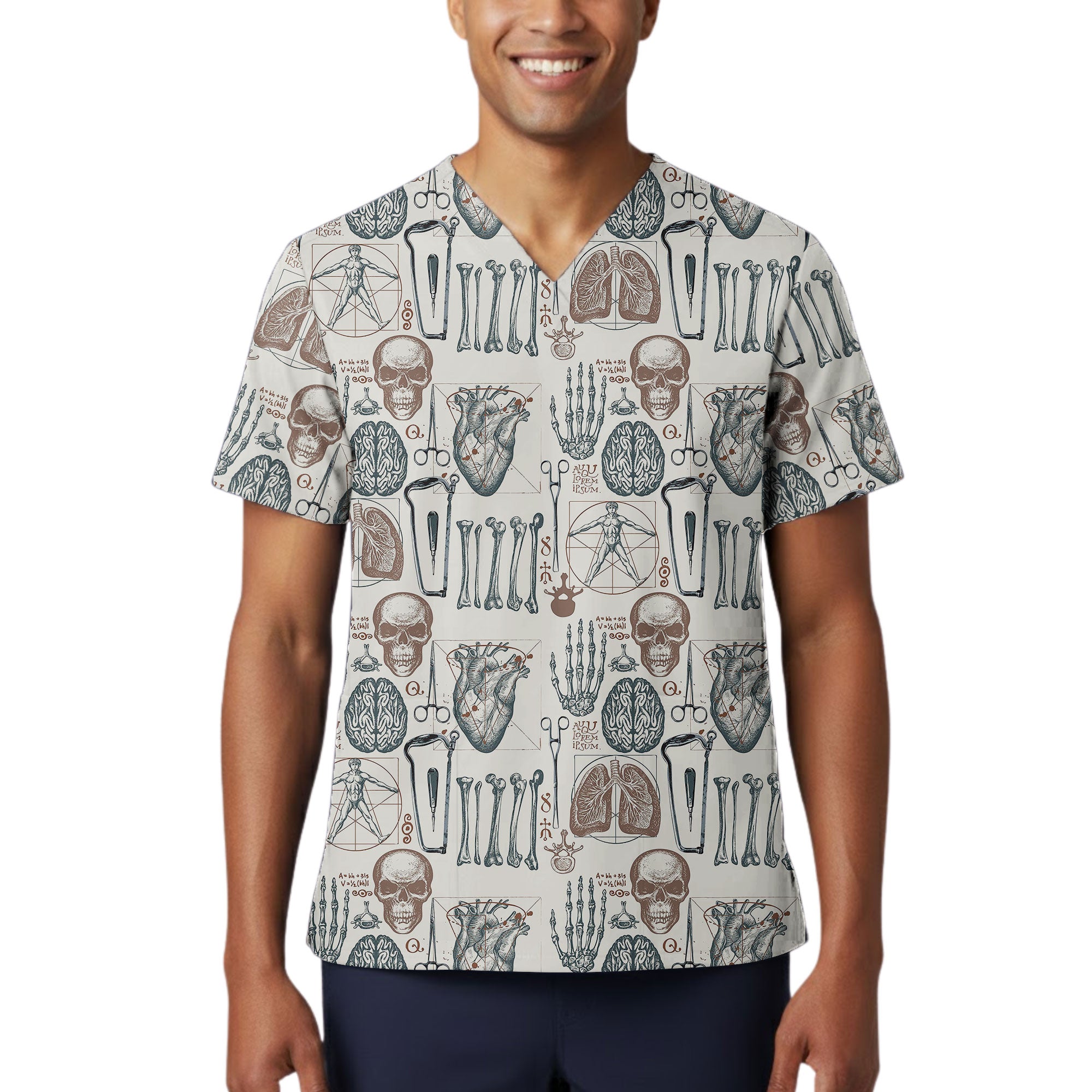 Vintage Anatomy and Medical Illustration Printed Scrub Top