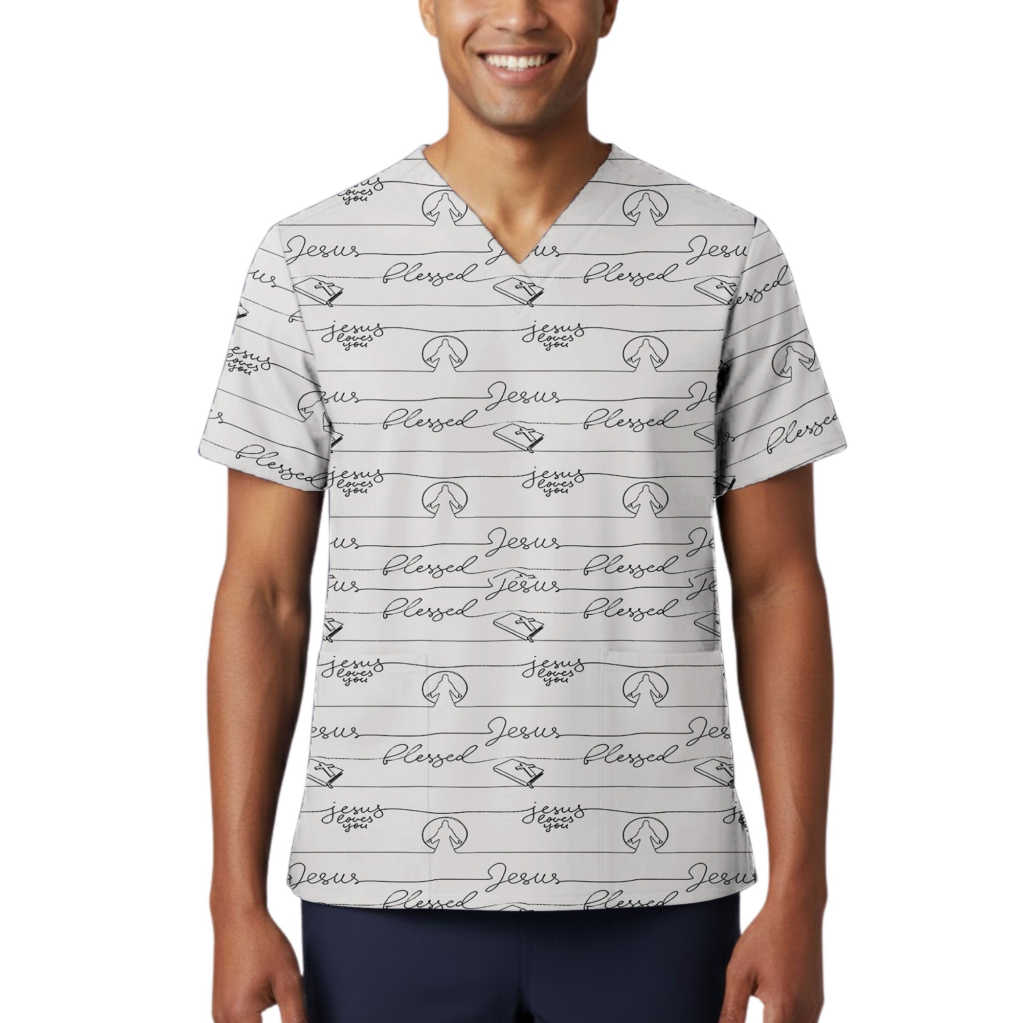 Happy Easter Pastel Spring Printed Scrub Top