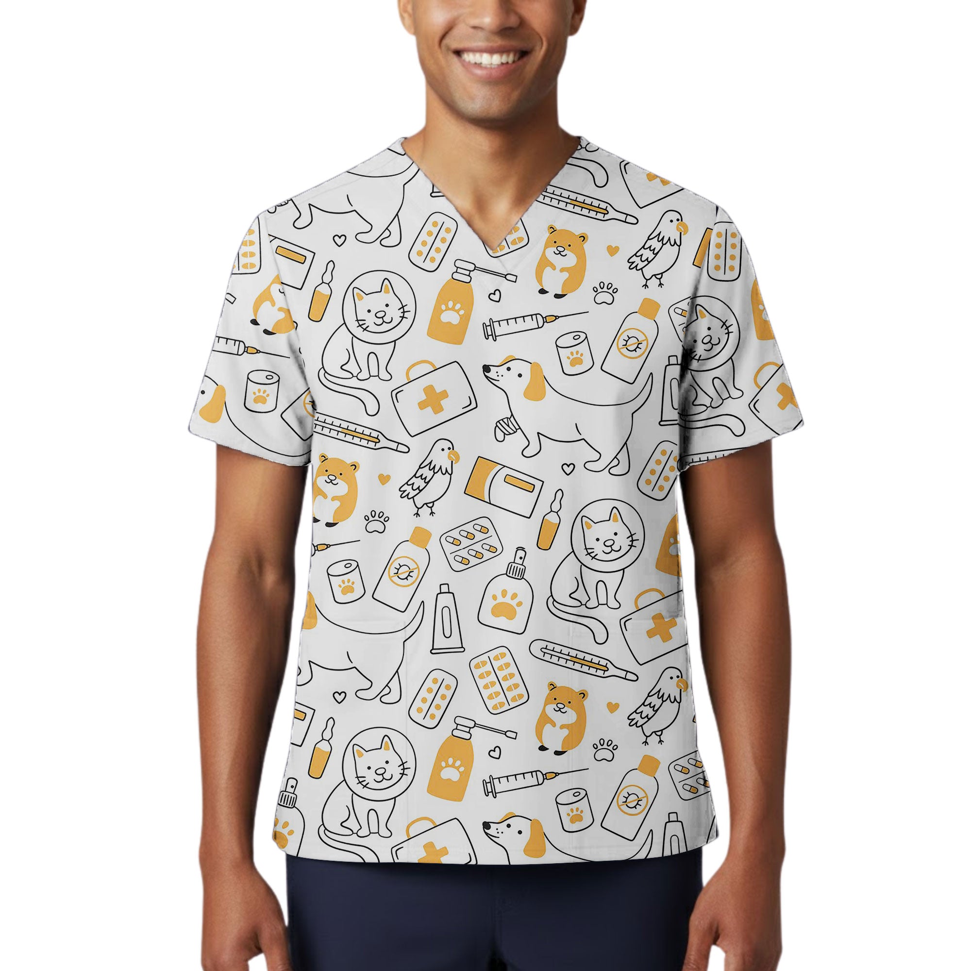 Cute Veterinary Doodle Printed Scrub Top for Vet Techs