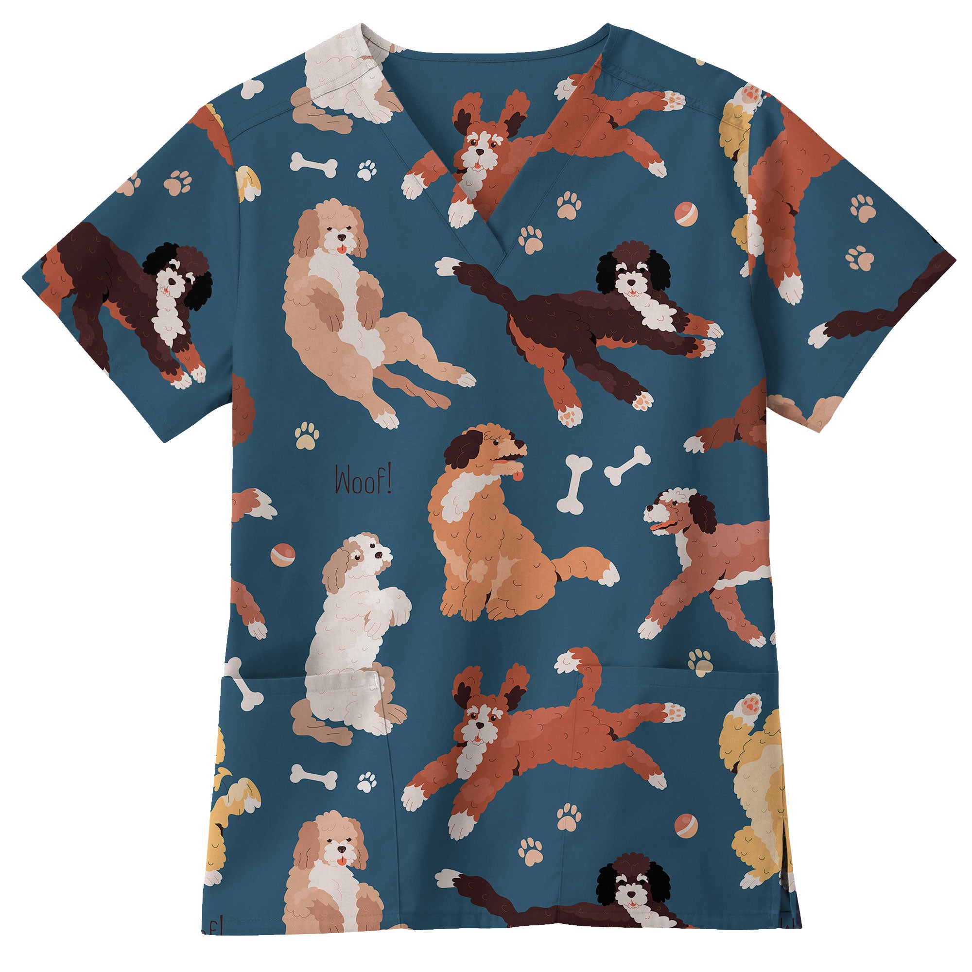 Playful Puppy Printed Scrub Top for Vet Techs