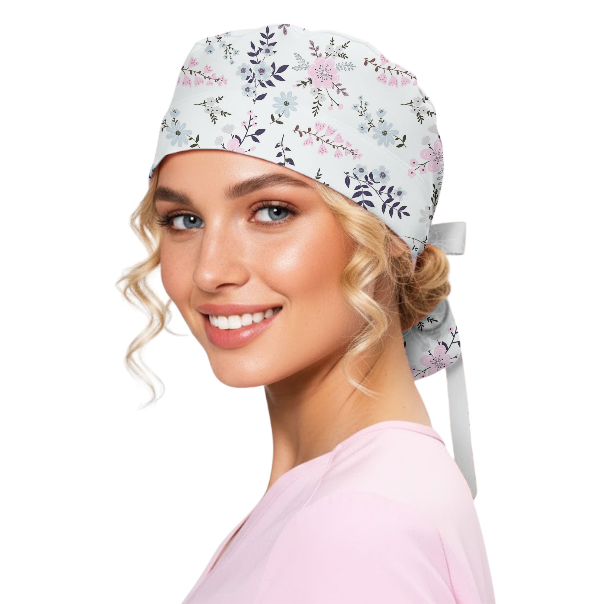 Pastel Wildflower Mini Floral Printed Scrub Cap