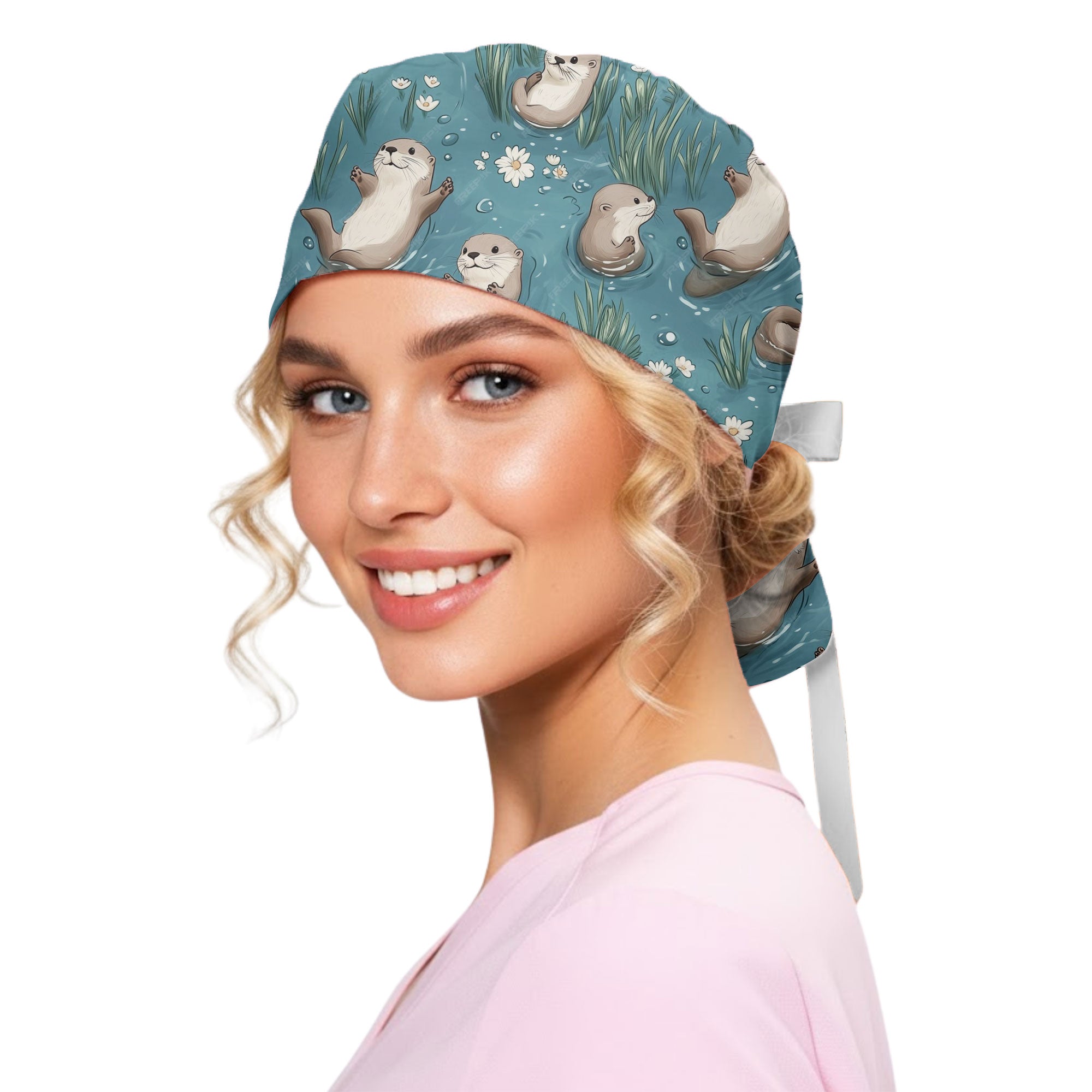 Cute Sea Otter Printed Scrub Cap for Marine Lovers
