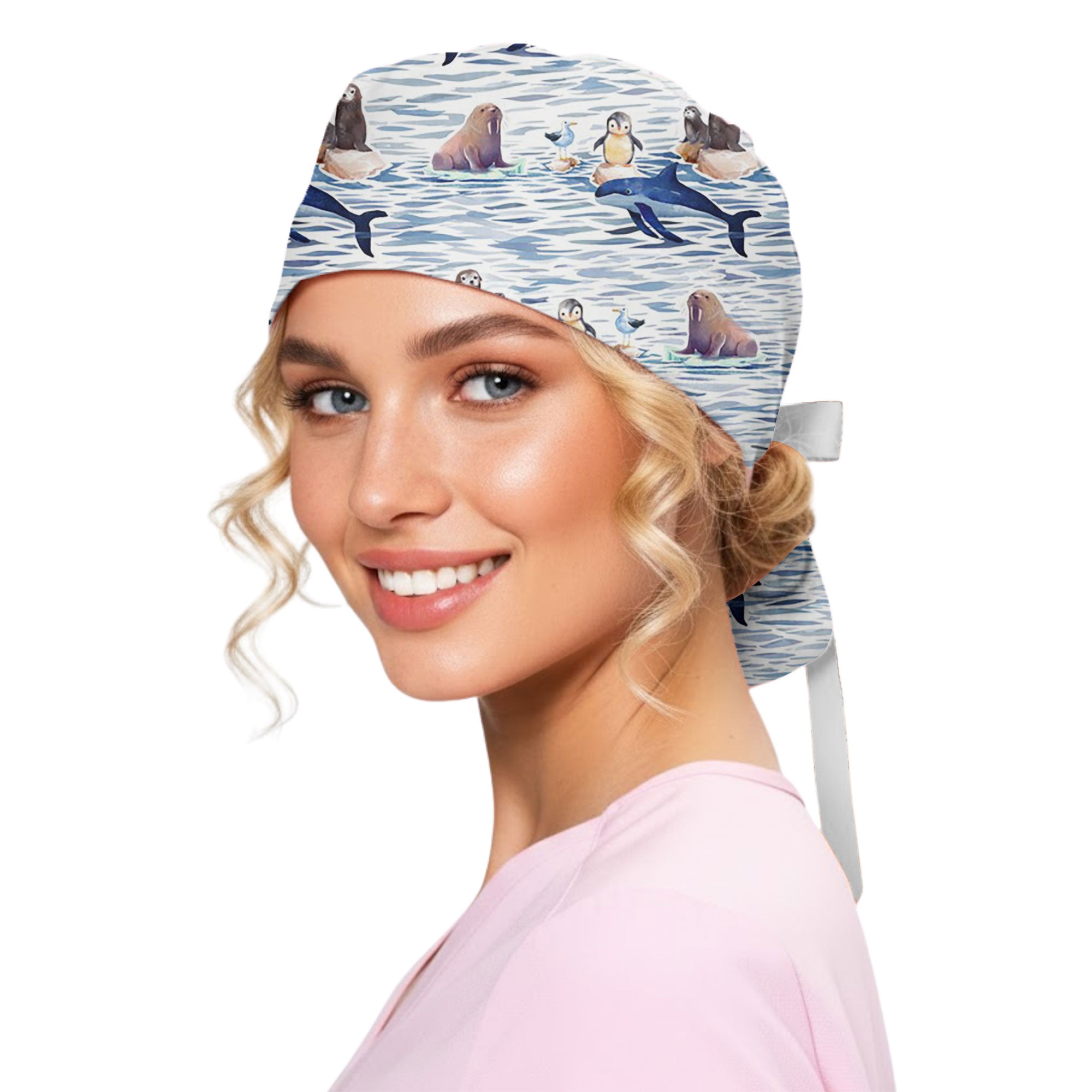 Arctic Ocean Animal Printed Scrub Cap for Nurses