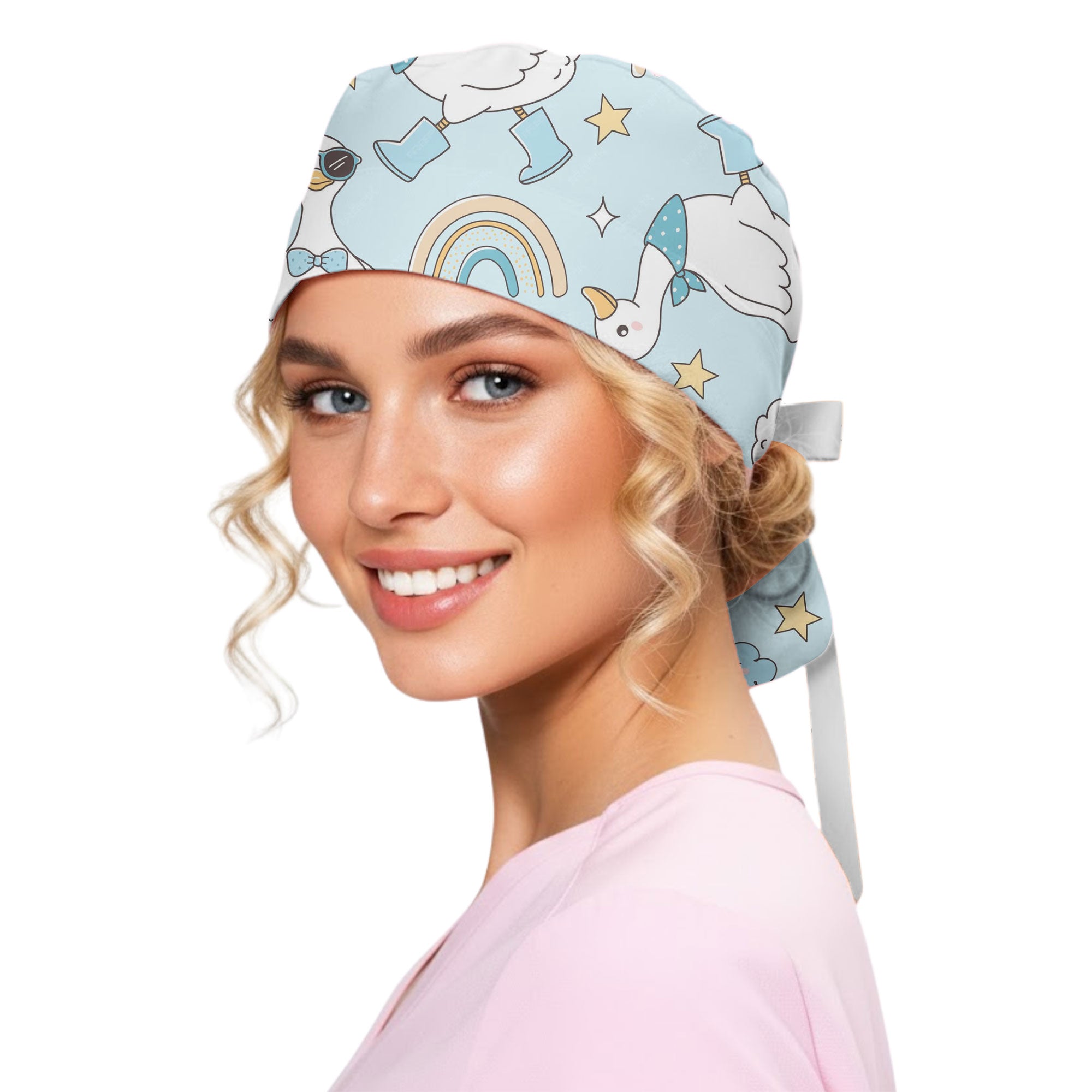 Adventure Goose and Rainbow Printed Scrub Cap