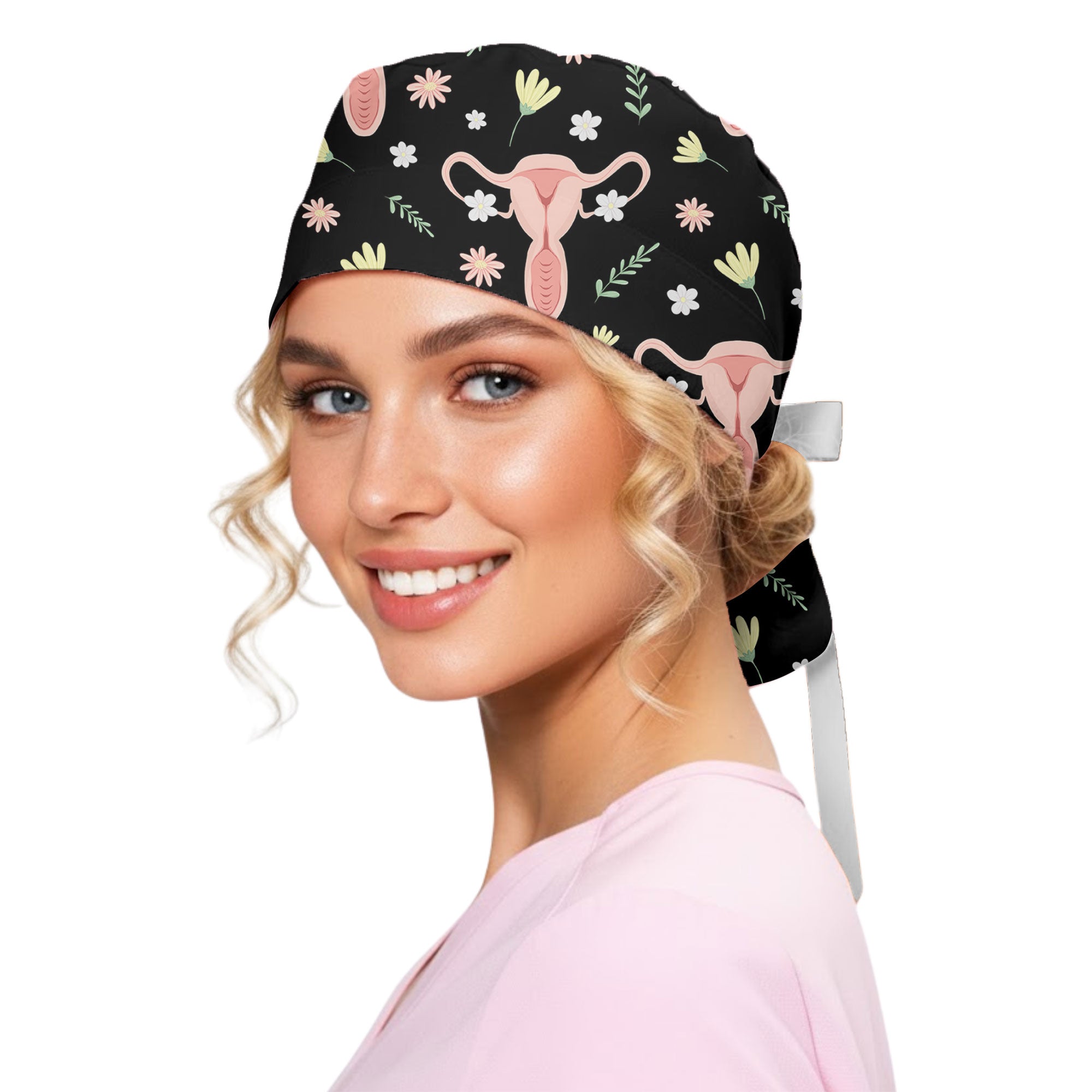 Womens Health Floral Anatomy Printed Scrub Cap for OB GYN