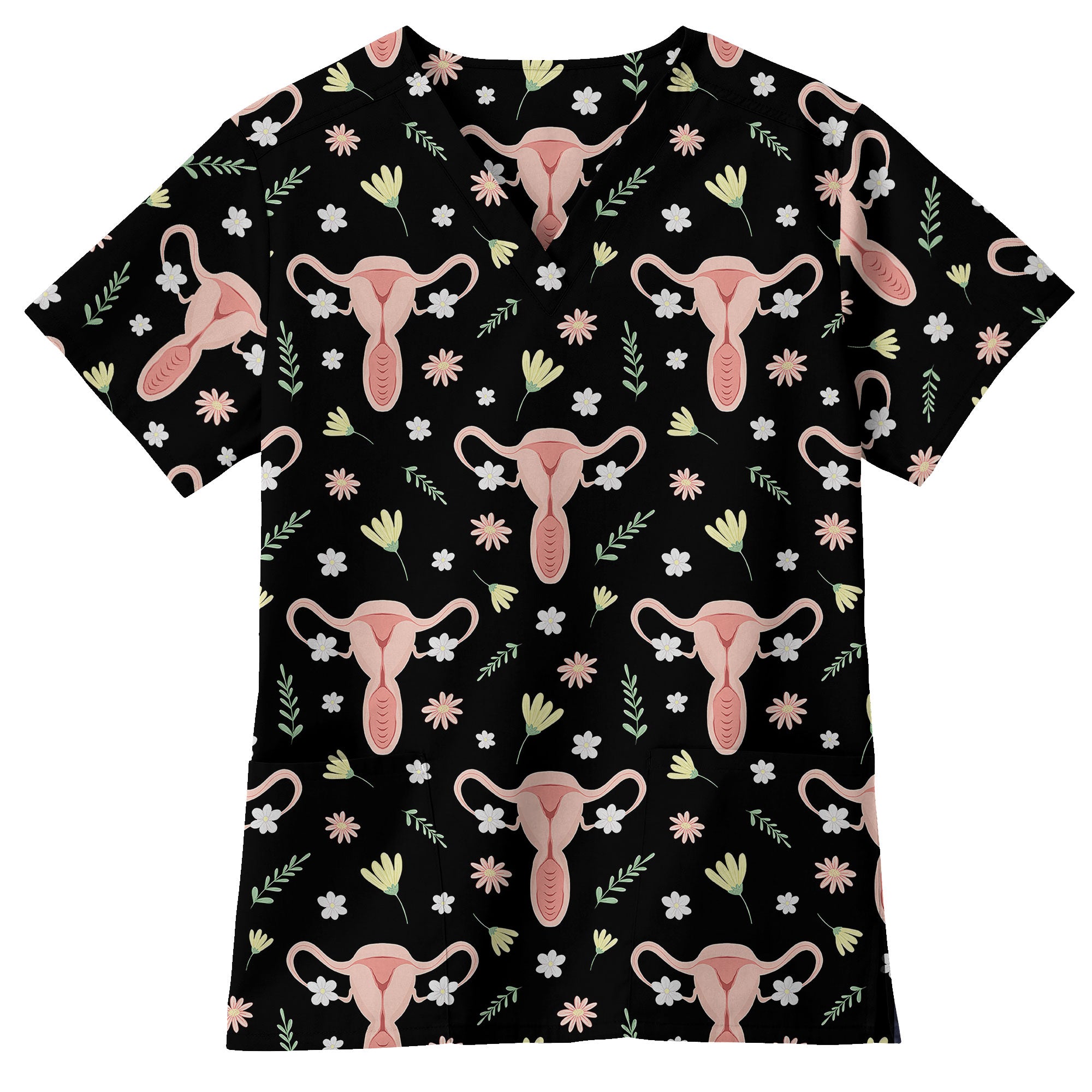 Womens Health Floral Anatomy Printed Scrub Top for OB GYN