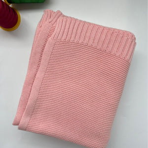 Pink cotton knit baby blanket, plain color option