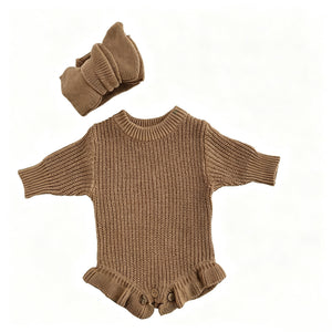 Khaki – Ruffle Hem + 2-Piece Set knit baby romper