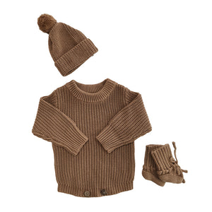 Khaki – Classic Hem + 3-Piece Set knit baby romper