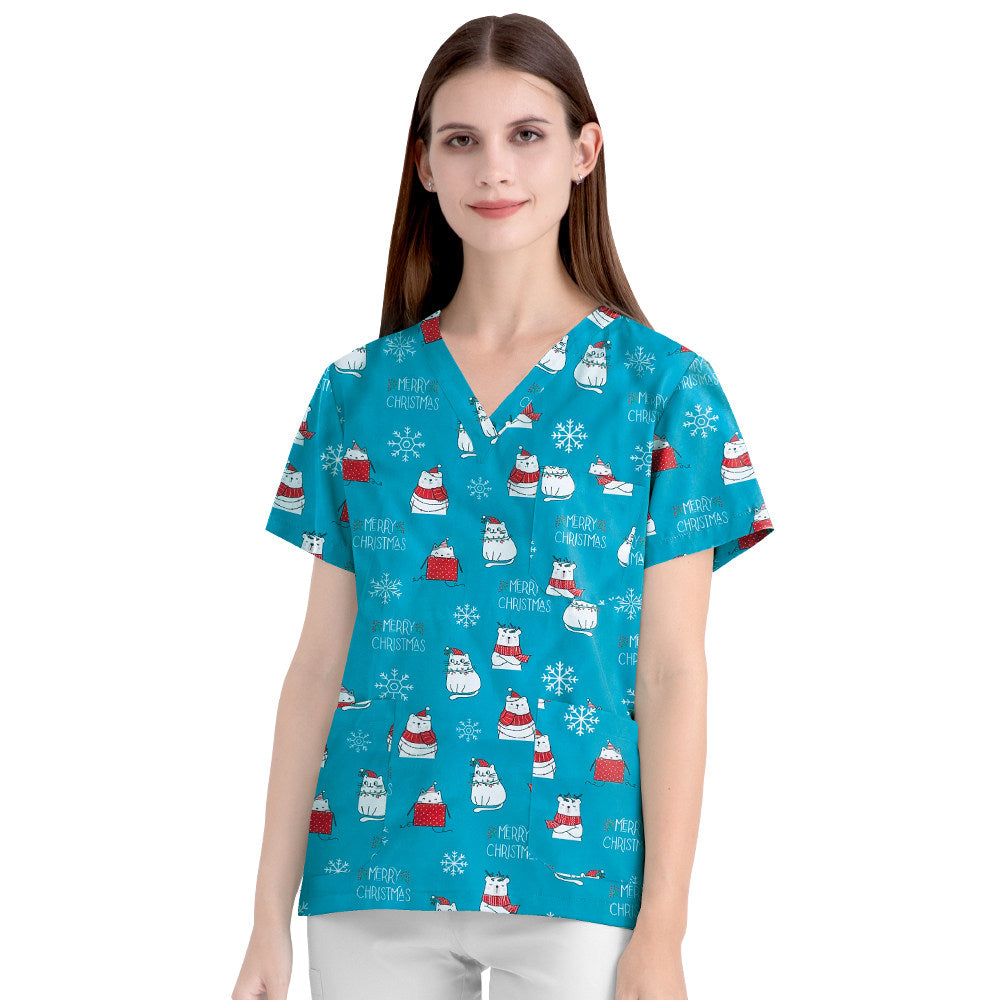 Stretch Nurse Uniform Female Print Dental Stretch Quick Dry Dental Hospital Oral Care Work Brush Hand Clothes Hand Washing Clothes