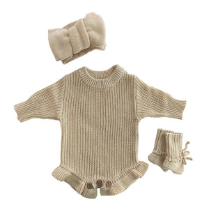 Apricot – Ruffle Hem + 3-Piece Set knit baby romper