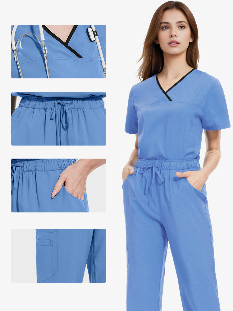 Nianqing unisex new hand washing clothes V-neck contrast design beauty salon dental clinic hospital nurse uniform