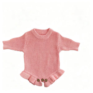 Light Pink – Ruffle Hem knit baby romper