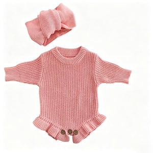Light Pink – Ruffle Hem + 2-Piece Set knit baby romper