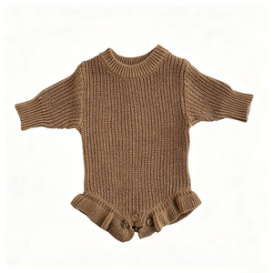 Khaki – Ruffle Hem knit baby romper