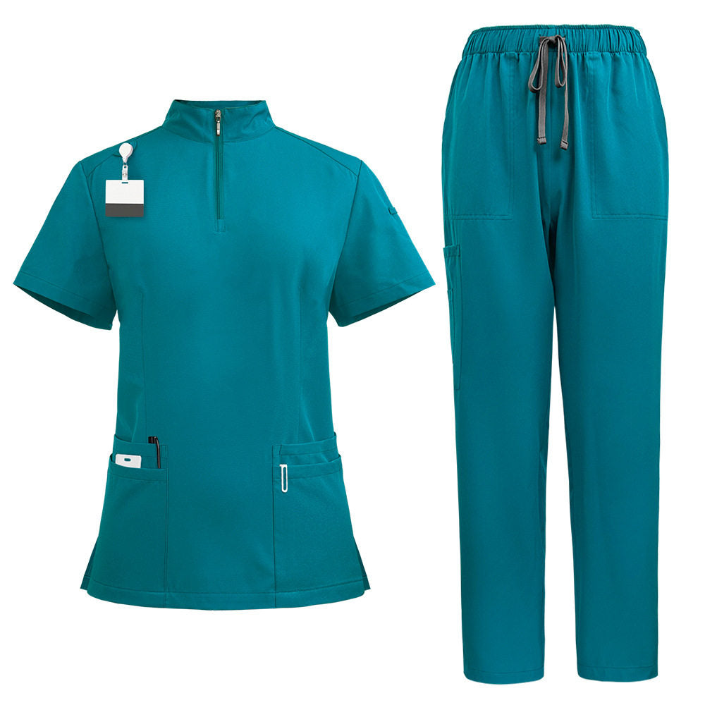 Temperament style stand-up collar hand washing clothes Hospital doctors and nurses beauty salon nurse uniforms work clothes solid color surgical clothes are quick-drying