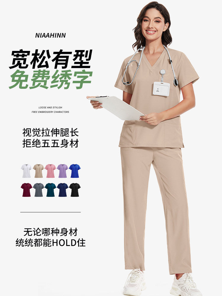 Nianqing lightweight, breathable, comfortable, stretch hand gown, dental office overalls, doctor's work uniform, navy suit