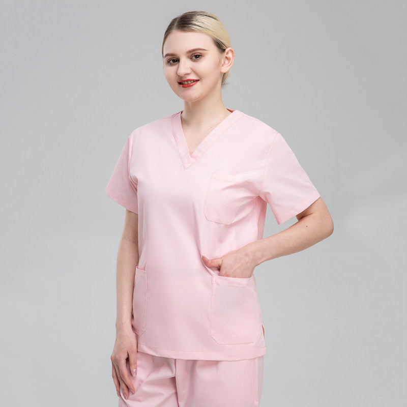 Plus size solid color polyester cotton overalls short sleeve hand clothes hand clothes hand clothes brush hand clothes surgical clothes dental brush hand clothes women