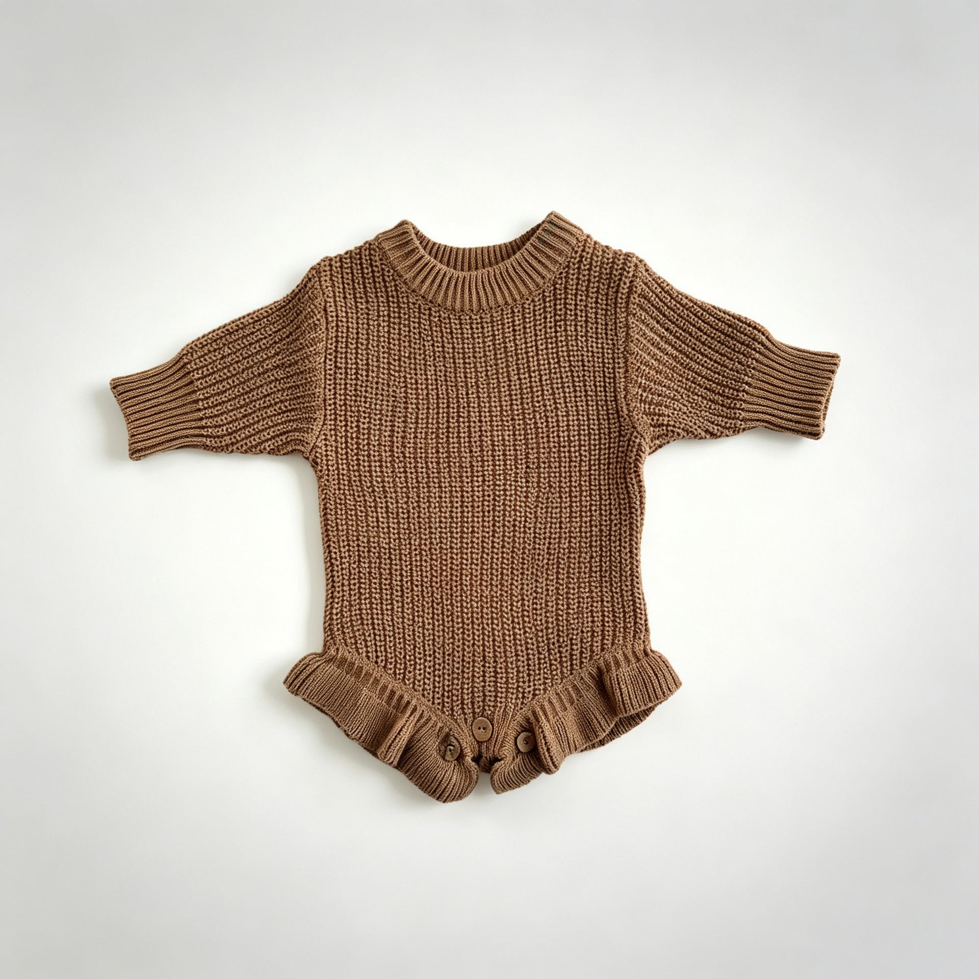Khaki – Ruffle Hem knit baby romper
